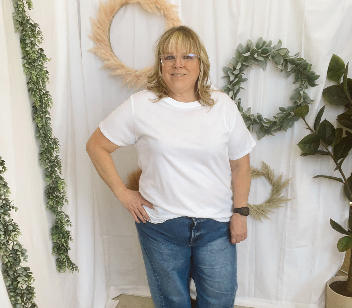 Boyfriend Round Neck Tee-White-Short Sleeve Tops-Zenana-The Silo Boutique, Women's Fashion Boutique Located in Warren and Grand Forks North Dakota