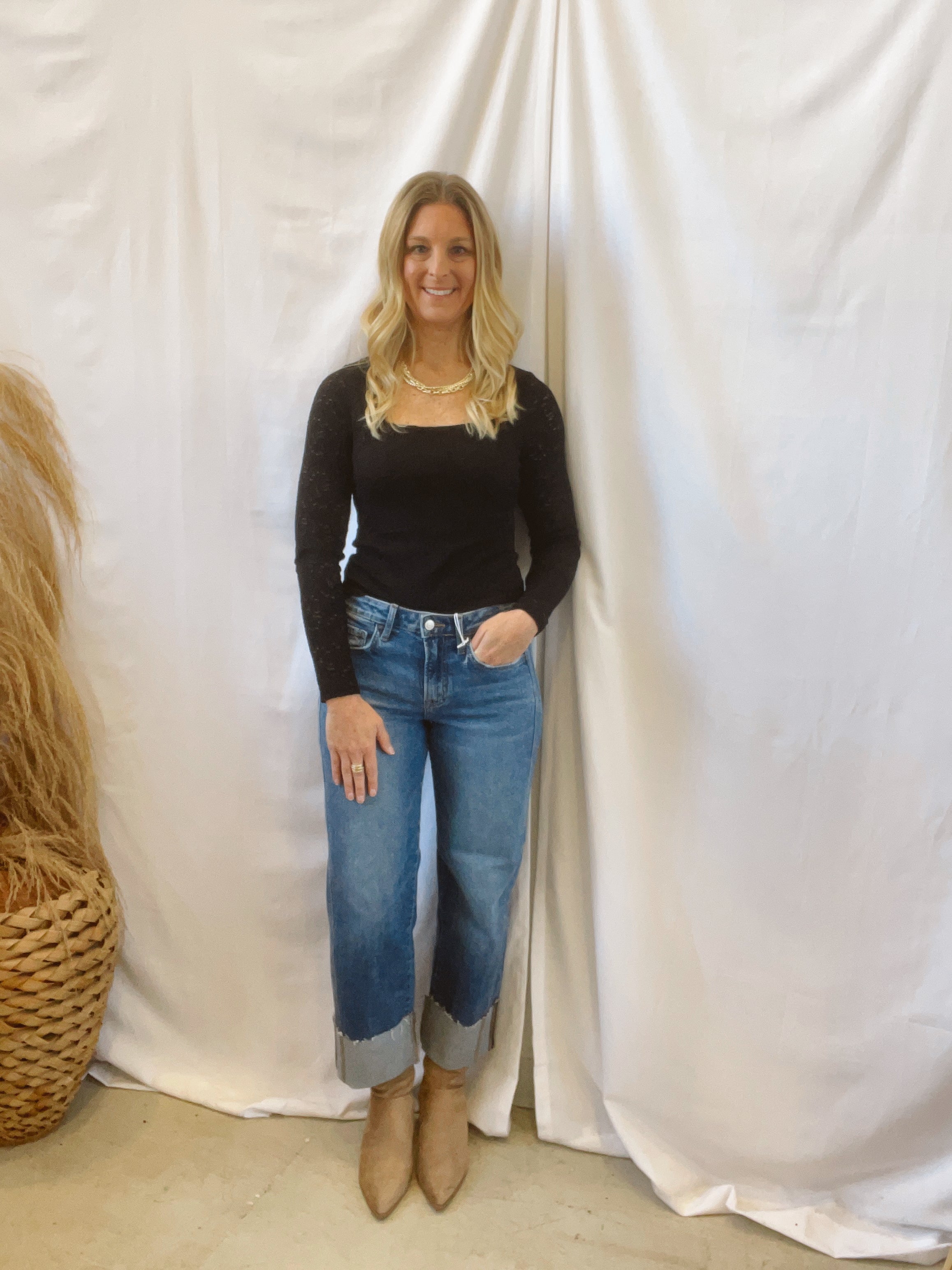 Allie Long Sleeve Square Neck Lace Top-Black-Final Sale-Long Sleeve Tops-allie Rose-The Silo Boutique, Women's Fashion Boutique Located in Warren and Grand Forks North Dakota