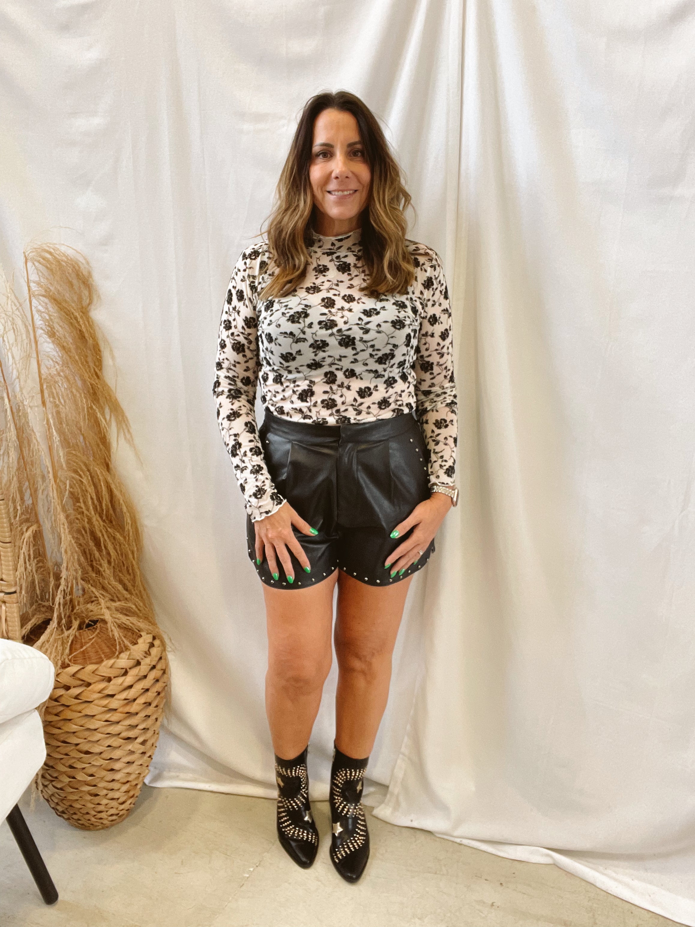 Cream Floral Mix Mesh Top-Long Sleeve Tops-oli-The Silo Boutique, Women's Fashion Boutique Located in Warren and Grand Forks North Dakota