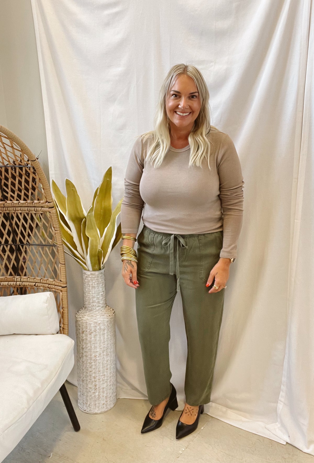 Stacy Long Sleeve Crew Neck Top-Taupe-Long Sleeve Tops-staccato-The Silo Boutique, Women's Fashion Boutique Located in Warren and Grand Forks North Dakota
