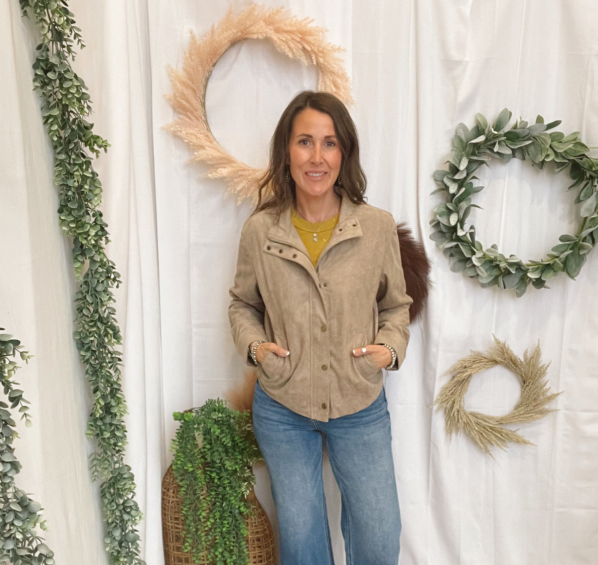 Be Cool Suede Classic Jacket-Sand-Cardigans-be cool-The Silo Boutique, Women's Fashion Boutique Located in Warren and Grand Forks North Dakota