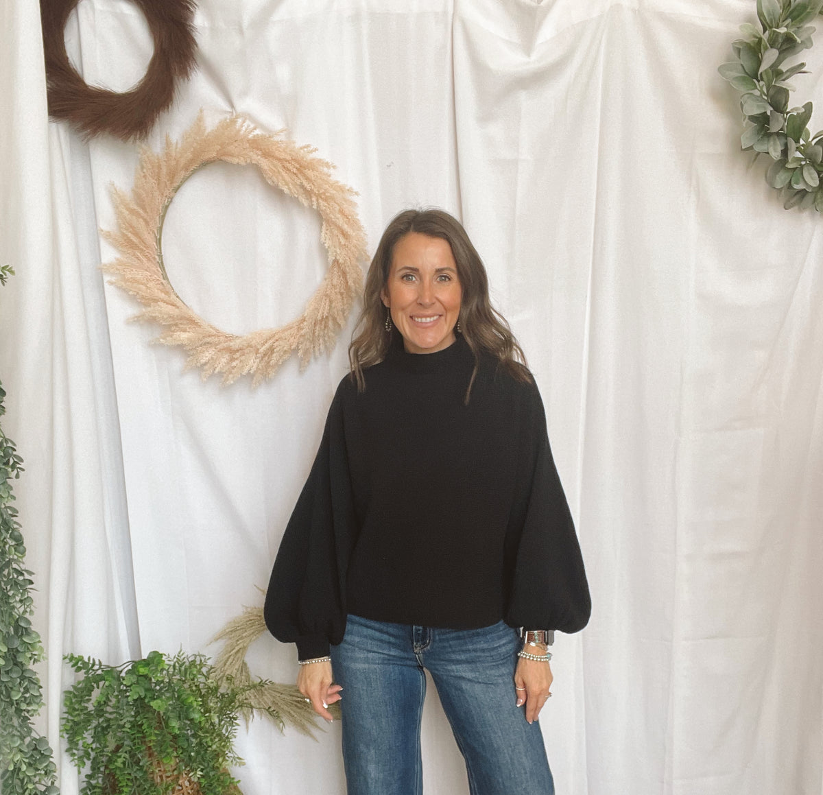 Malia Mock Neck Sweater-Black-Sweaters-ENTRO-The Silo Boutique, Women's Fashion Boutique Located in Warren and Grand Forks North Dakota