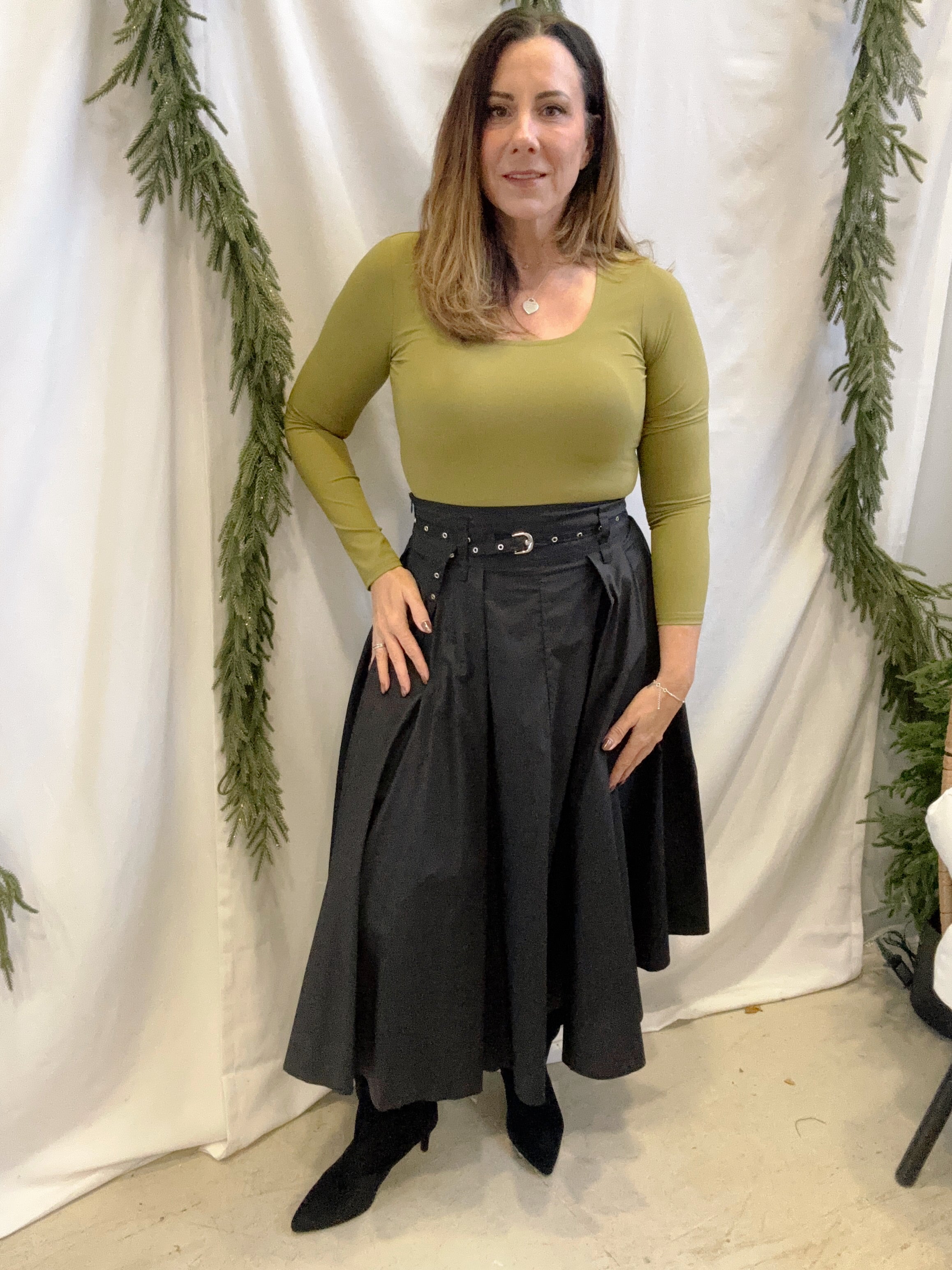 Jet Black Skirt with Belt-Final Sale-Skirts-pinch-The Silo Boutique, Women's Fashion Boutique Located in Warren and Grand Forks North Dakota