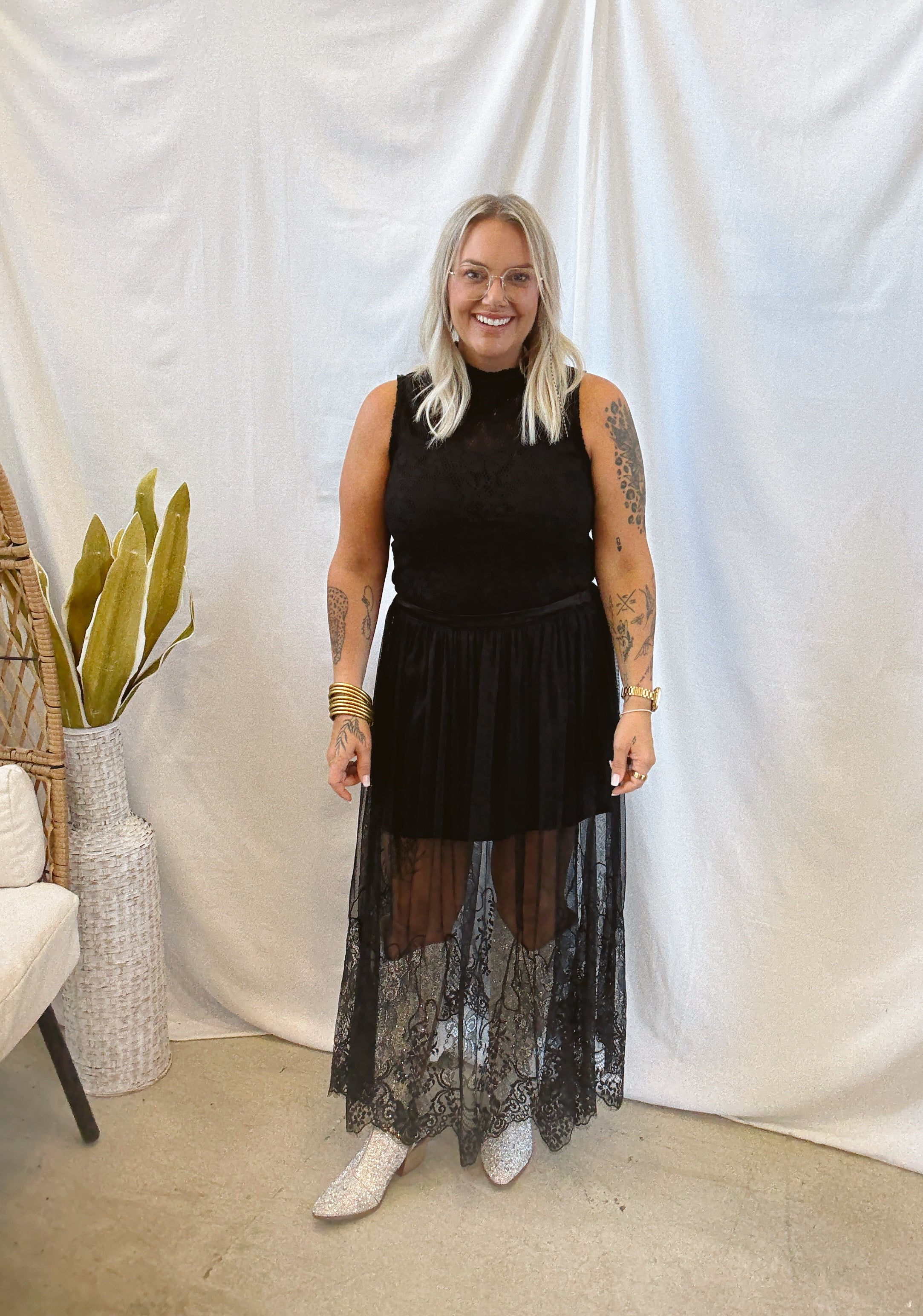 Black Lace Maxi Skirt-Skirts-blue B-The Silo Boutique, Women's Fashion Boutique Located in Warren and Grand Forks North Dakota