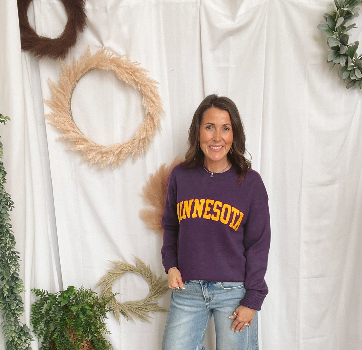 Leia Minnesota Pom Sweater-Purple-Sweaters-Leia-The Silo Boutique, Women's Fashion Boutique Located in Warren and Grand Forks North Dakota