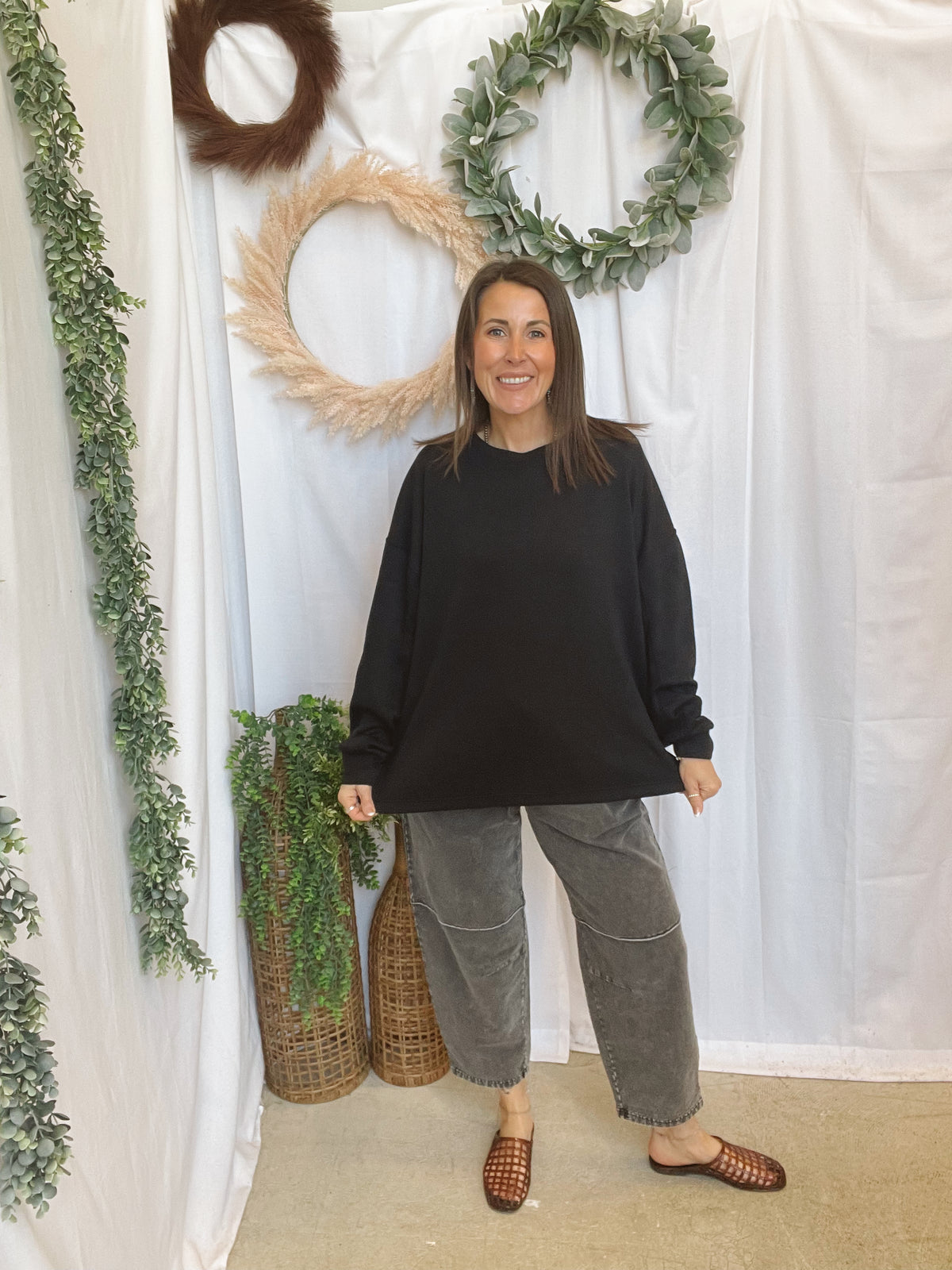 Celia Black Scuba Sweatshirt-Long Sleeve Tops-hyfve-The Silo Boutique, Women's Fashion Boutique Located in Warren and Grand Forks North Dakota