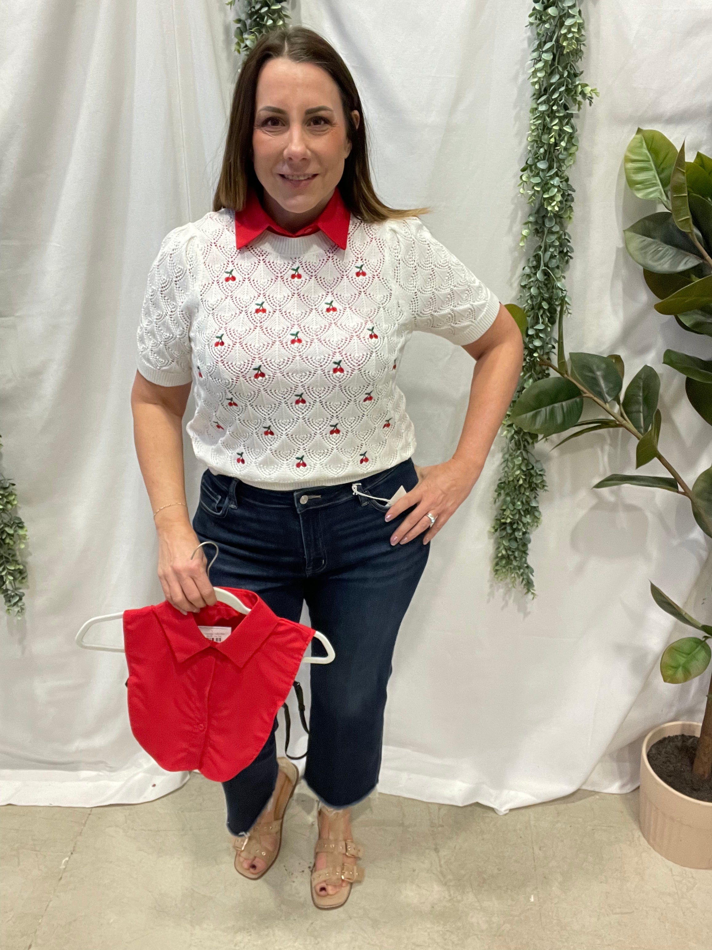 Corporate Collar-Red-Short Sleeve Tops-Summer Tees-The Silo Boutique, Women's Fashion Boutique Located in Warren and Grand Forks North Dakota