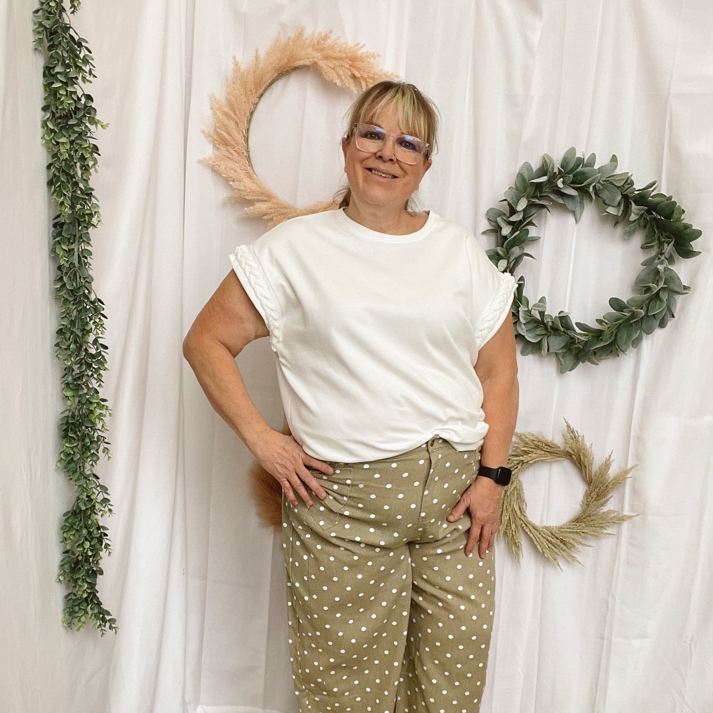 Eve Braided Sleeve Top-White-Short Sleeve Tops-ENTRO-The Silo Boutique, Women's Fashion Boutique Located in Warren and Grand Forks North Dakota
