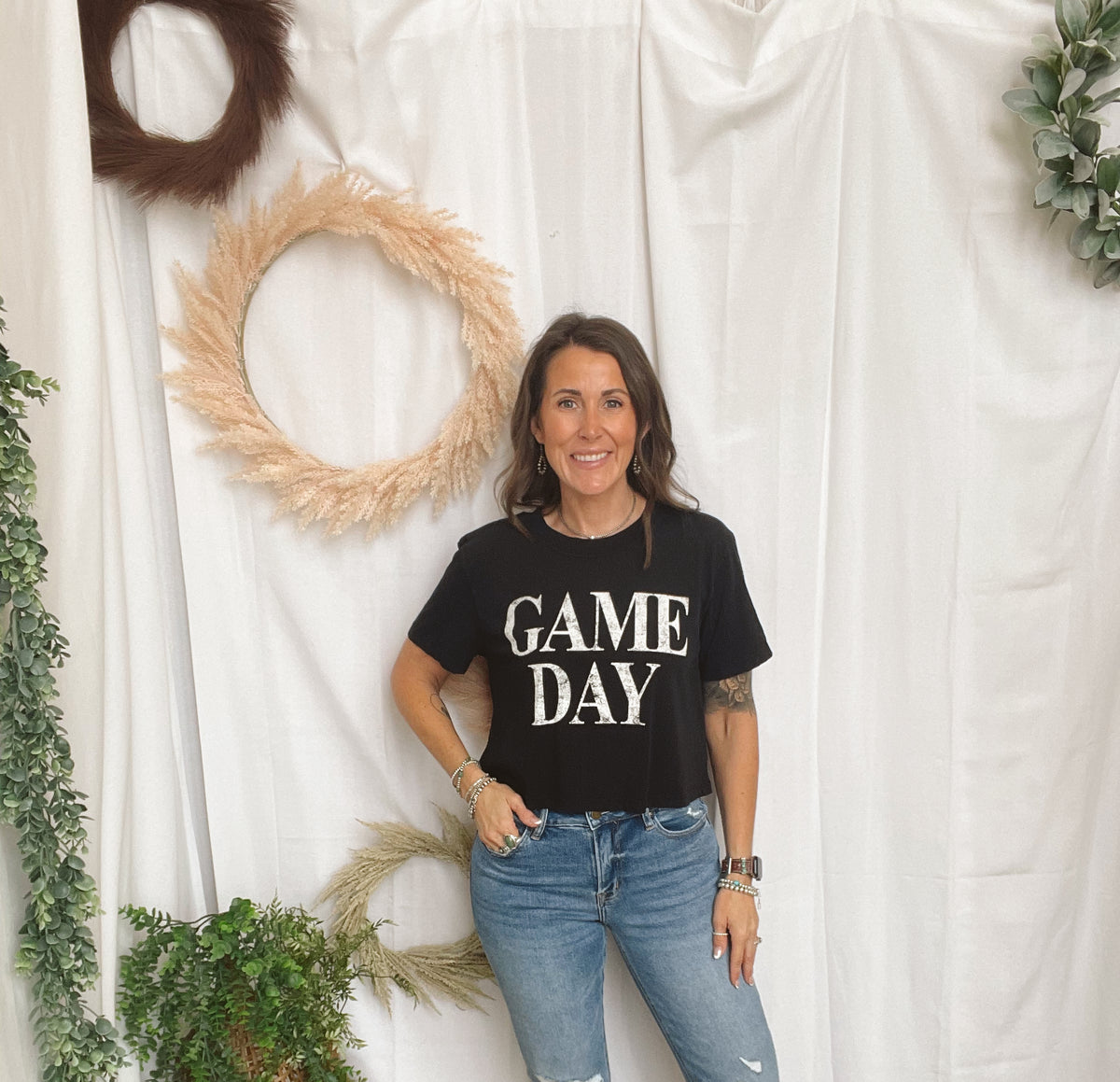 Hrt & Luv Game Day Crop Tee-Graphic Tees-faire-The Silo Boutique, Women's Fashion Boutique Located in Warren and Grand Forks North Dakota