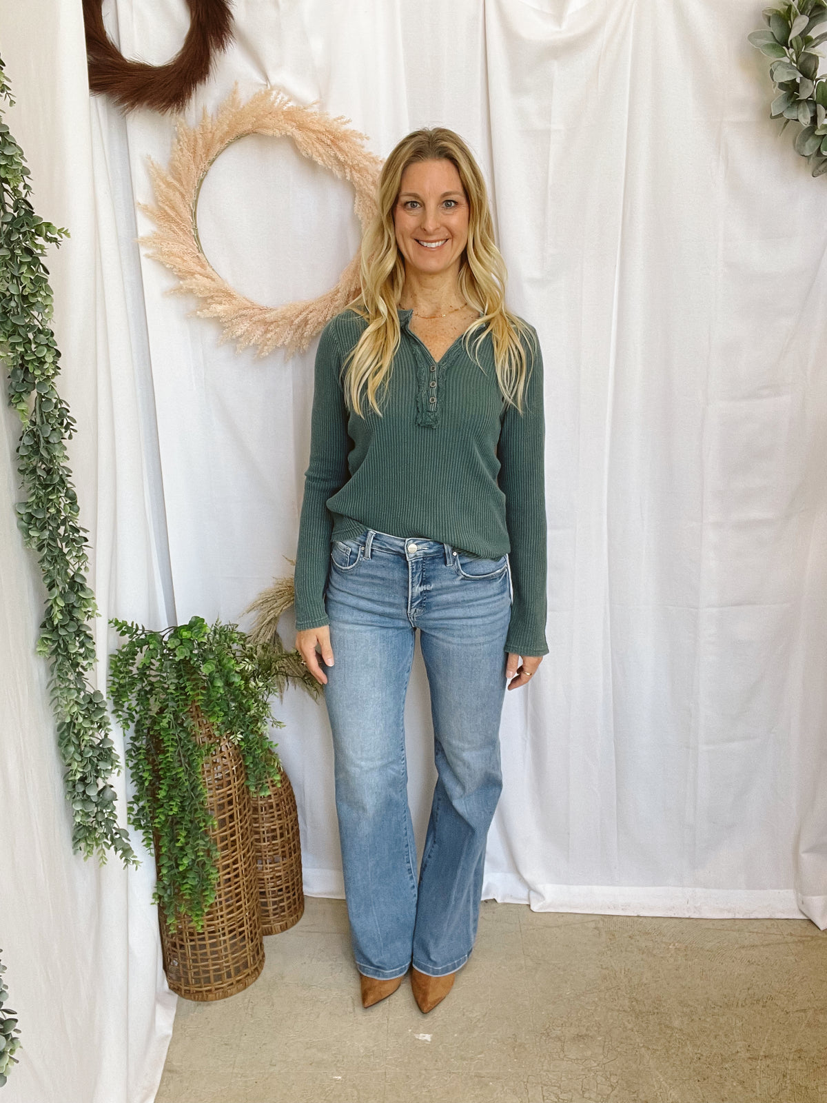Clara Henley Top-Teal-Long Sleeve Tops-hyfve-The Silo Boutique, Women's Fashion Boutique Located in Warren and Grand Forks North Dakota