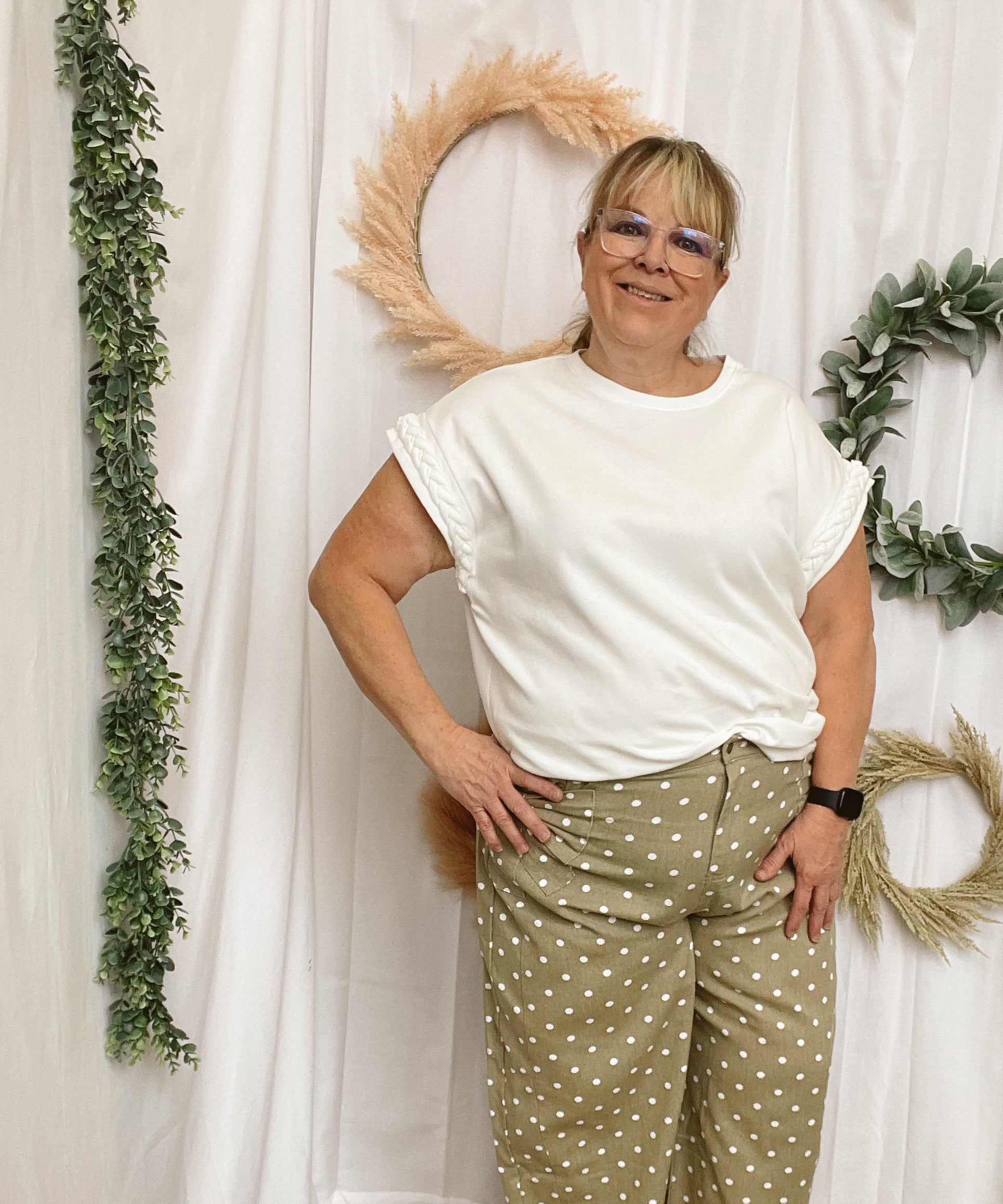Jonie Polka Dot Pants-Taupe-Pants-oddi-The Silo Boutique, Women's Fashion Boutique Located in Warren and Grand Forks North Dakota