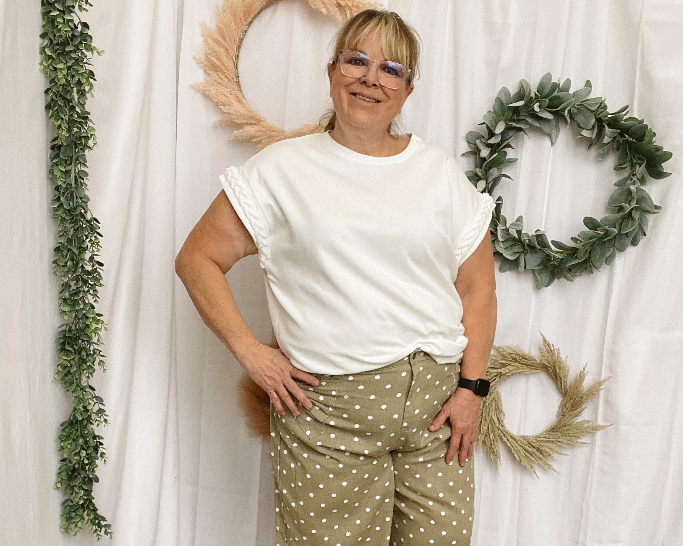 Jonie Polka Dot Pants-Taupe-Pants-oddi-The Silo Boutique, Women's Fashion Boutique Located in Warren and Grand Forks North Dakota