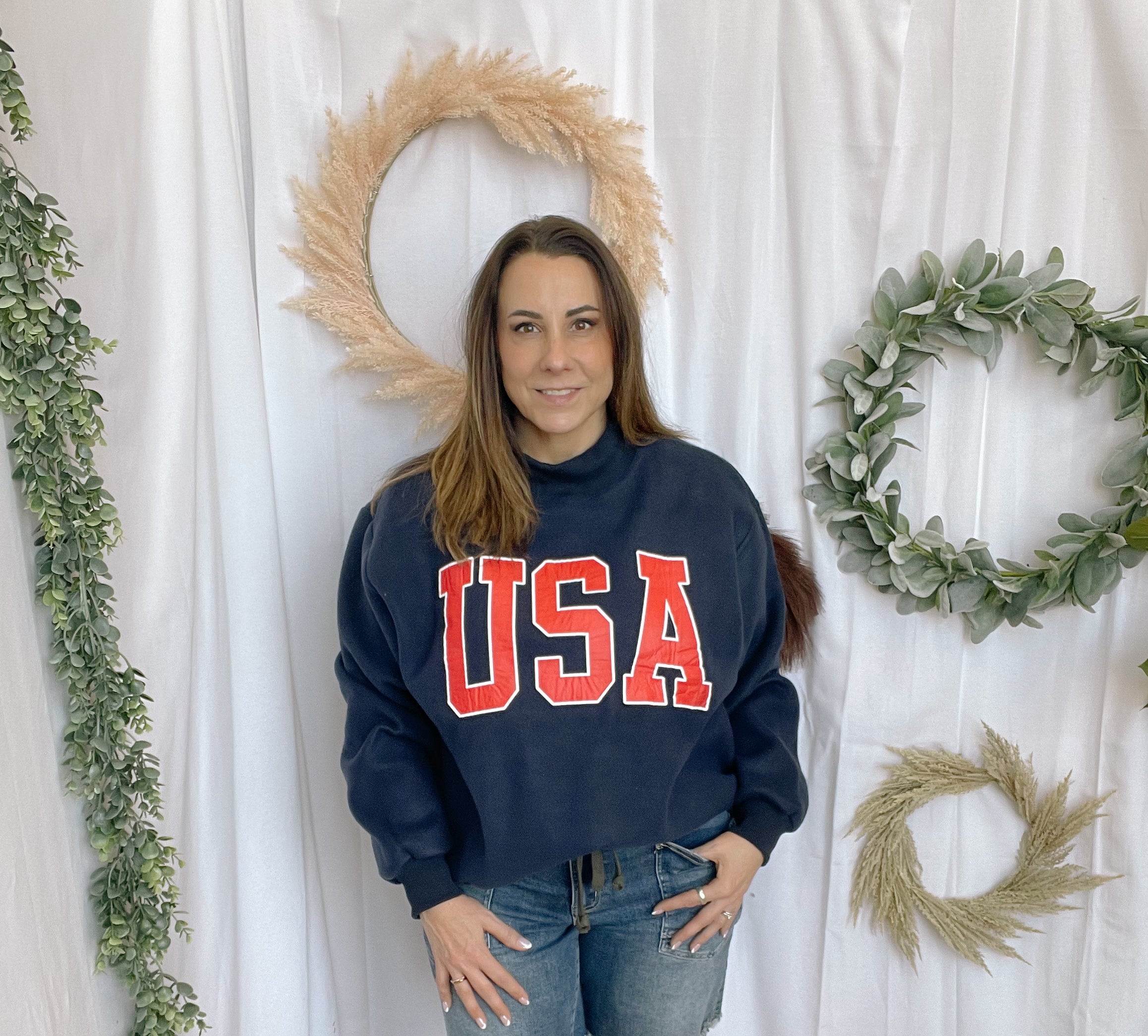 Bucketlist Flag/USA Reversible Sweatshirt-Navy-Final Sale-Sweatshirts-bucketlist-The Silo Boutique, Women's Fashion Boutique Located in Warren and Grand Forks North Dakota