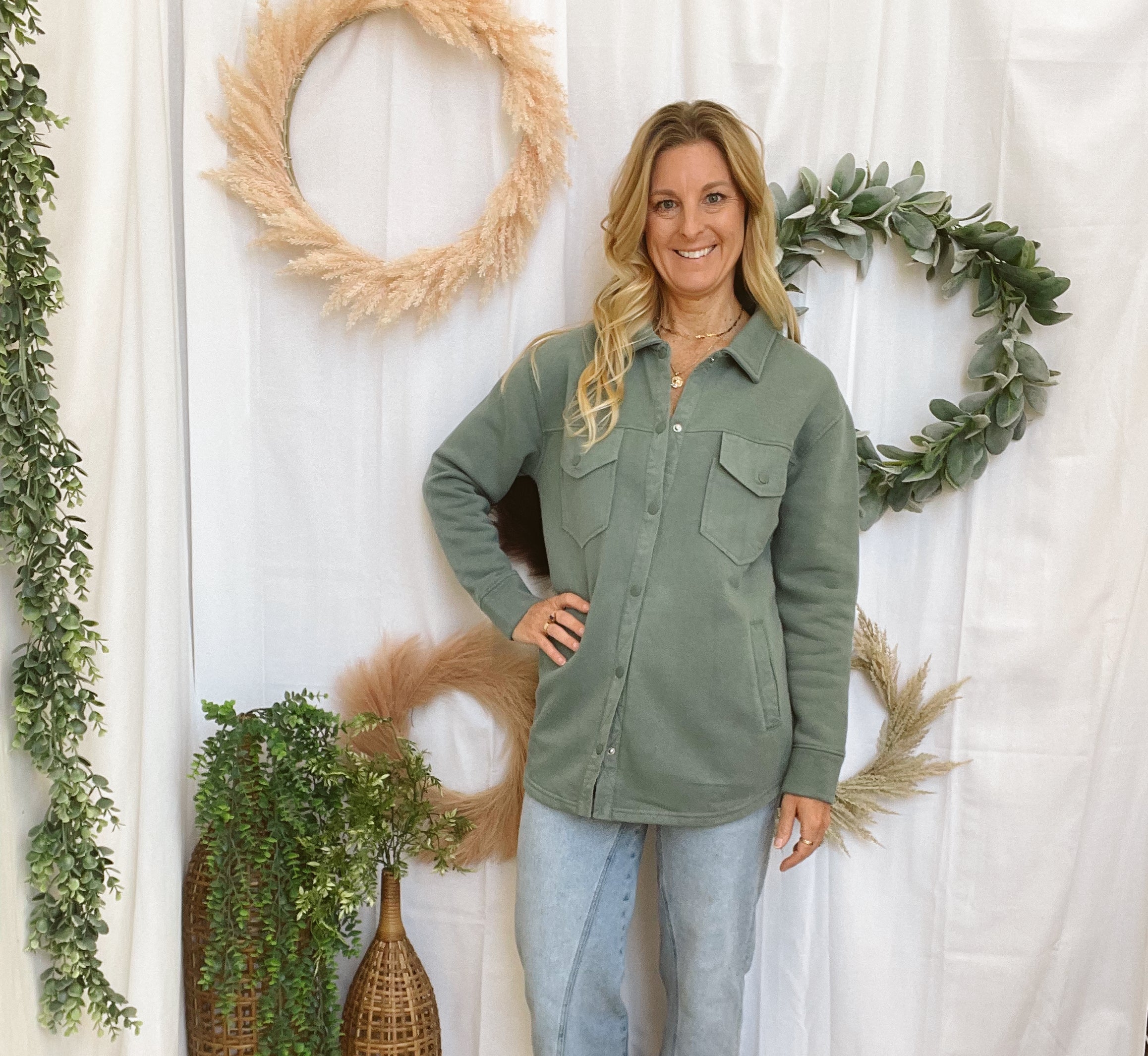 Mono B Snap Shacket-Pine-Coats & Jackets-mono b-The Silo Boutique, Women's Fashion Boutique Located in Warren and Grand Forks North Dakota