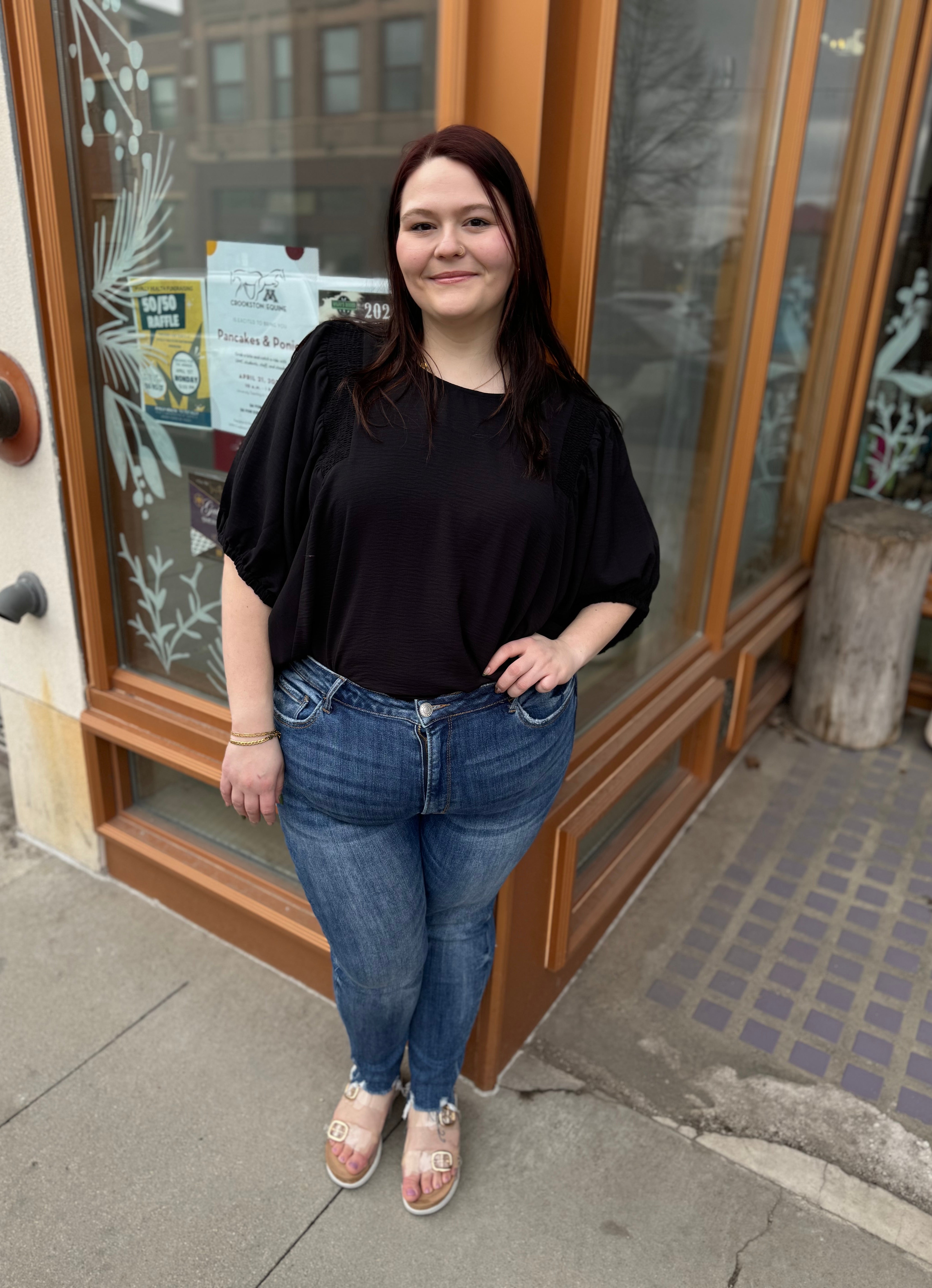 Black Smocking Top-Short Sleeve Tops-entro-The Silo Boutique, Women's Fashion Boutique Located in Warren and Grand Forks North Dakota