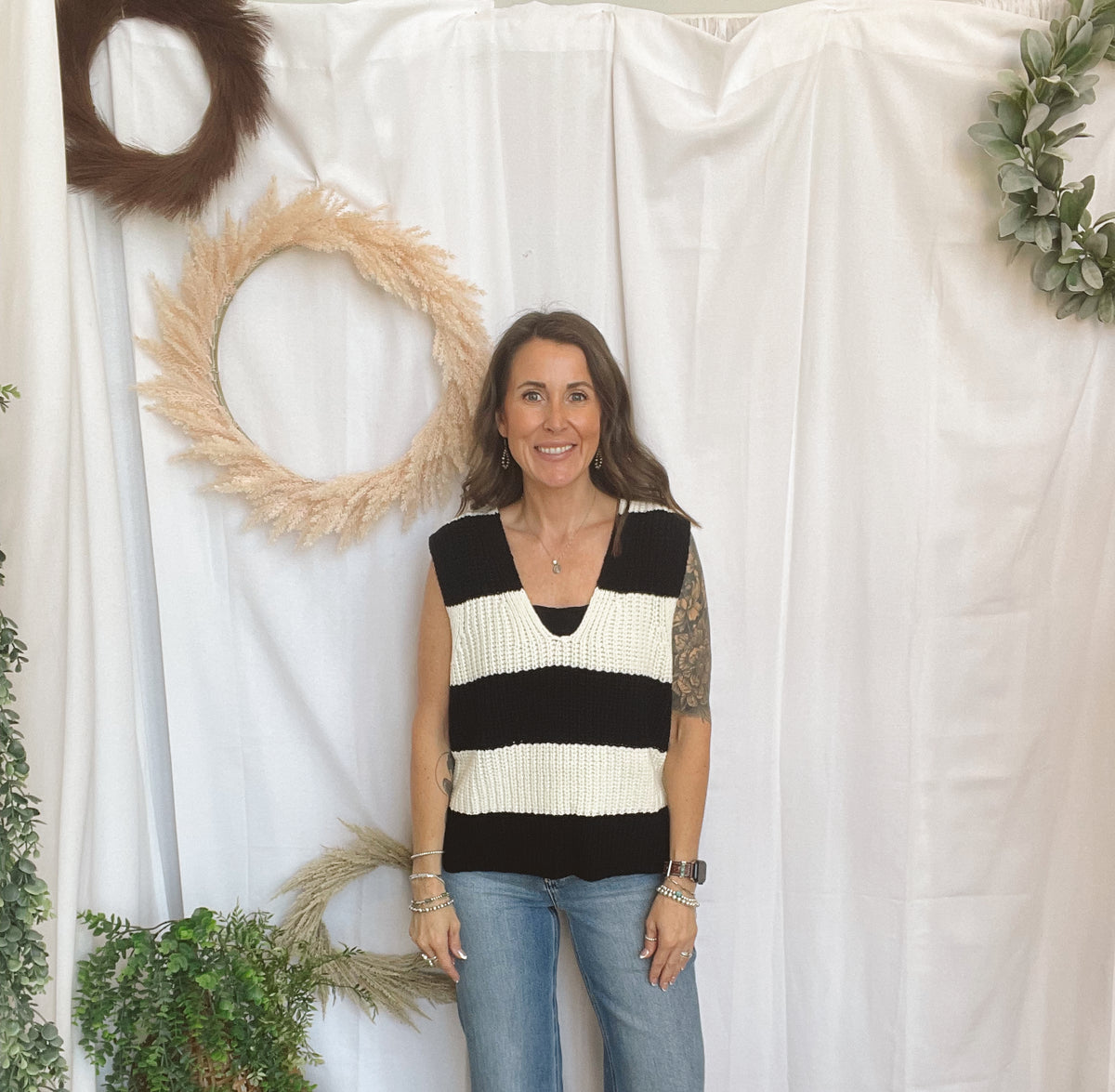 Amelia Striped Vest-Black-Vests-hyfve-The Silo Boutique, Women's Fashion Boutique Located in Warren and Grand Forks North Dakota
