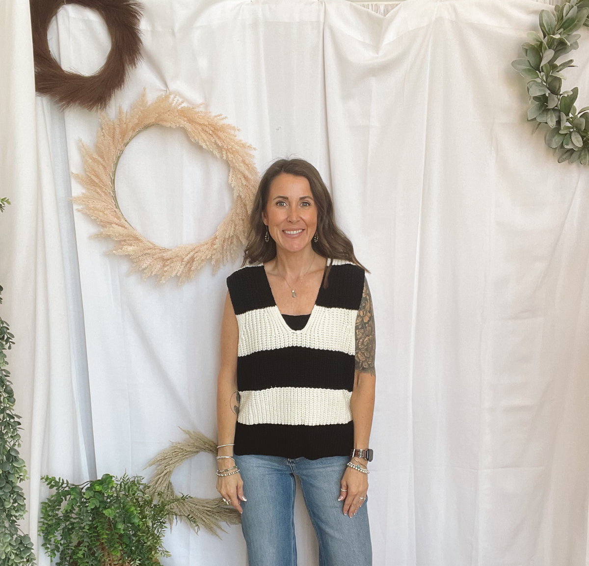 Amelia Striped Vest-Black-Vests-hyfve-The Silo Boutique, Women's Fashion Boutique Located in Warren and Grand Forks North Dakota