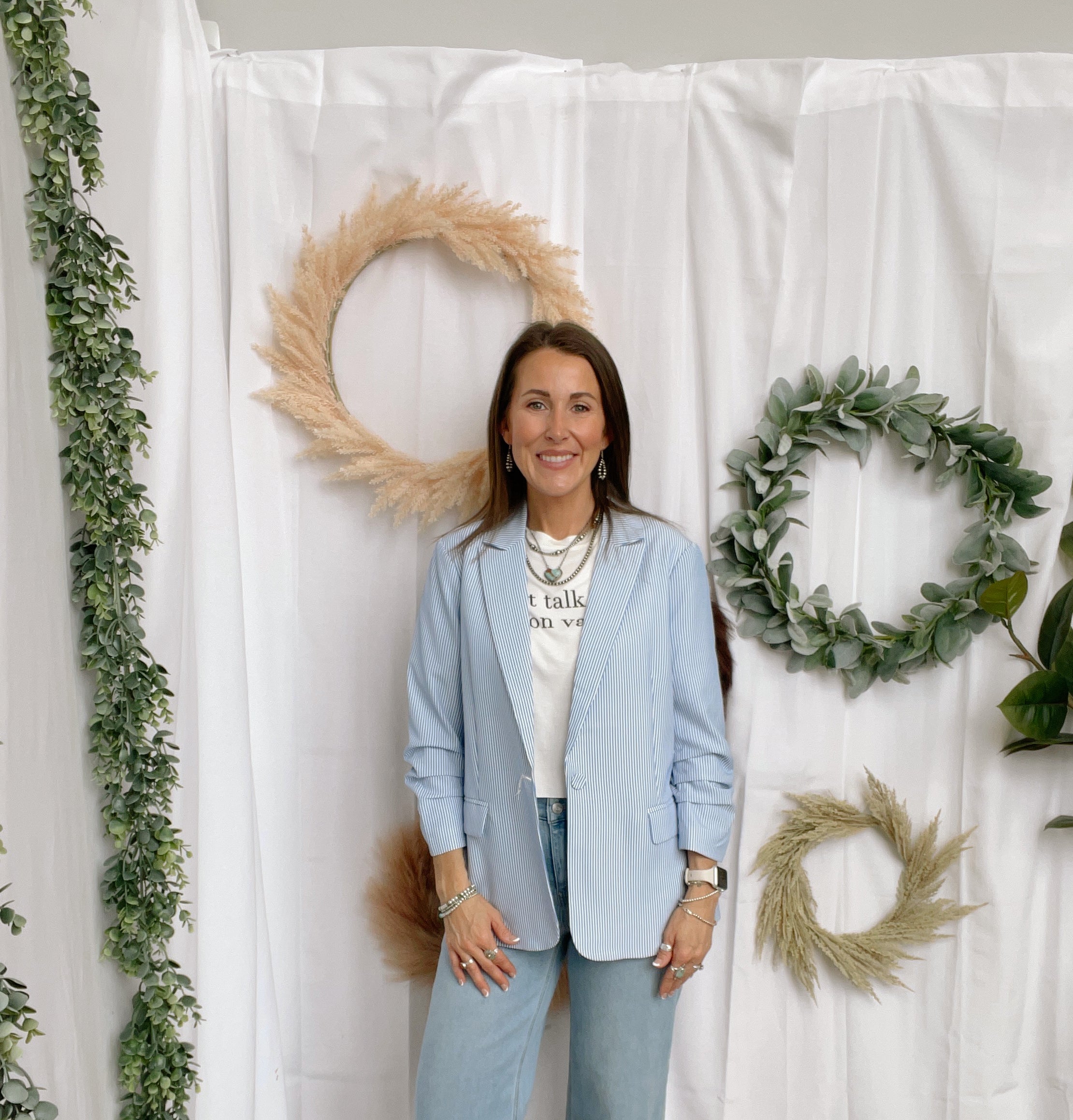 Blue and White Stripe Blazer-Blazers-skies are blue-The Silo Boutique, Women's Fashion Boutique Located in Warren and Grand Forks North Dakota