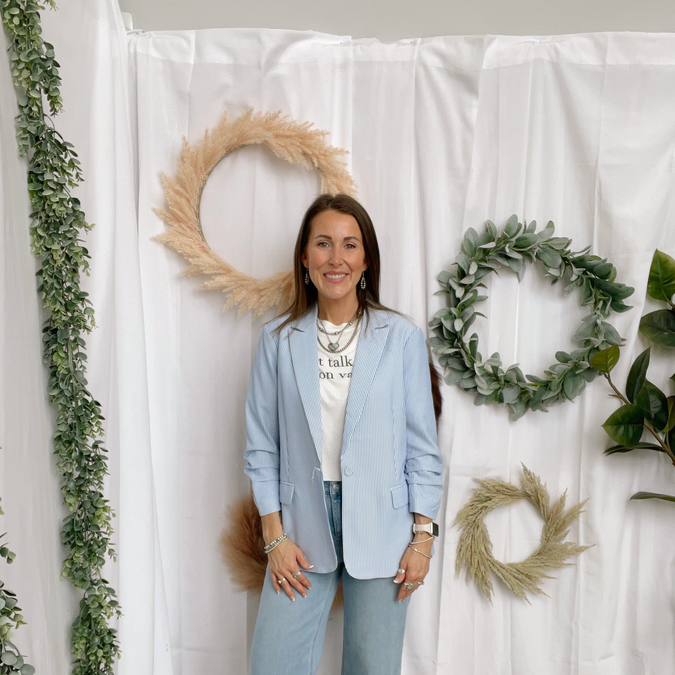 Blue and White Stripe Blazer-Blazers-skies are blue-The Silo Boutique, Women's Fashion Boutique Located in Warren and Grand Forks North Dakota