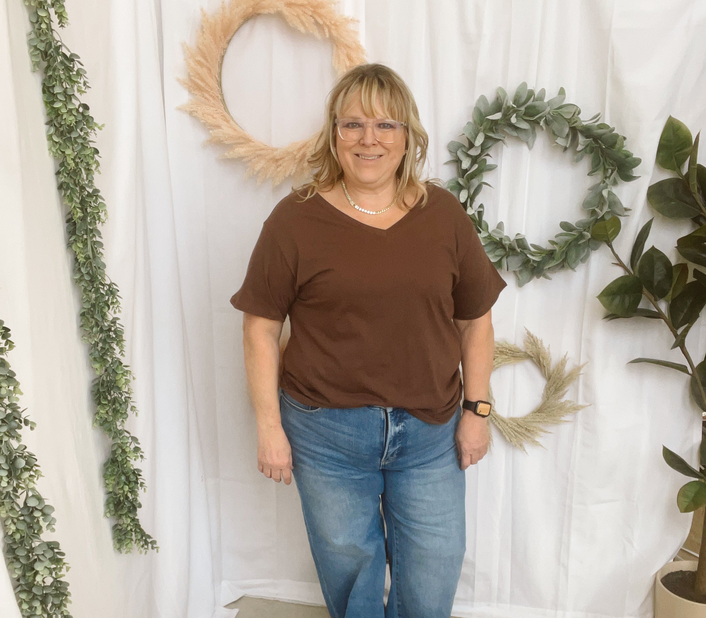 Bobbi V Neck Tee-Brown-Short Sleeve Tops-Zenana-The Silo Boutique, Women's Fashion Boutique Located in Warren and Grand Forks North Dakota