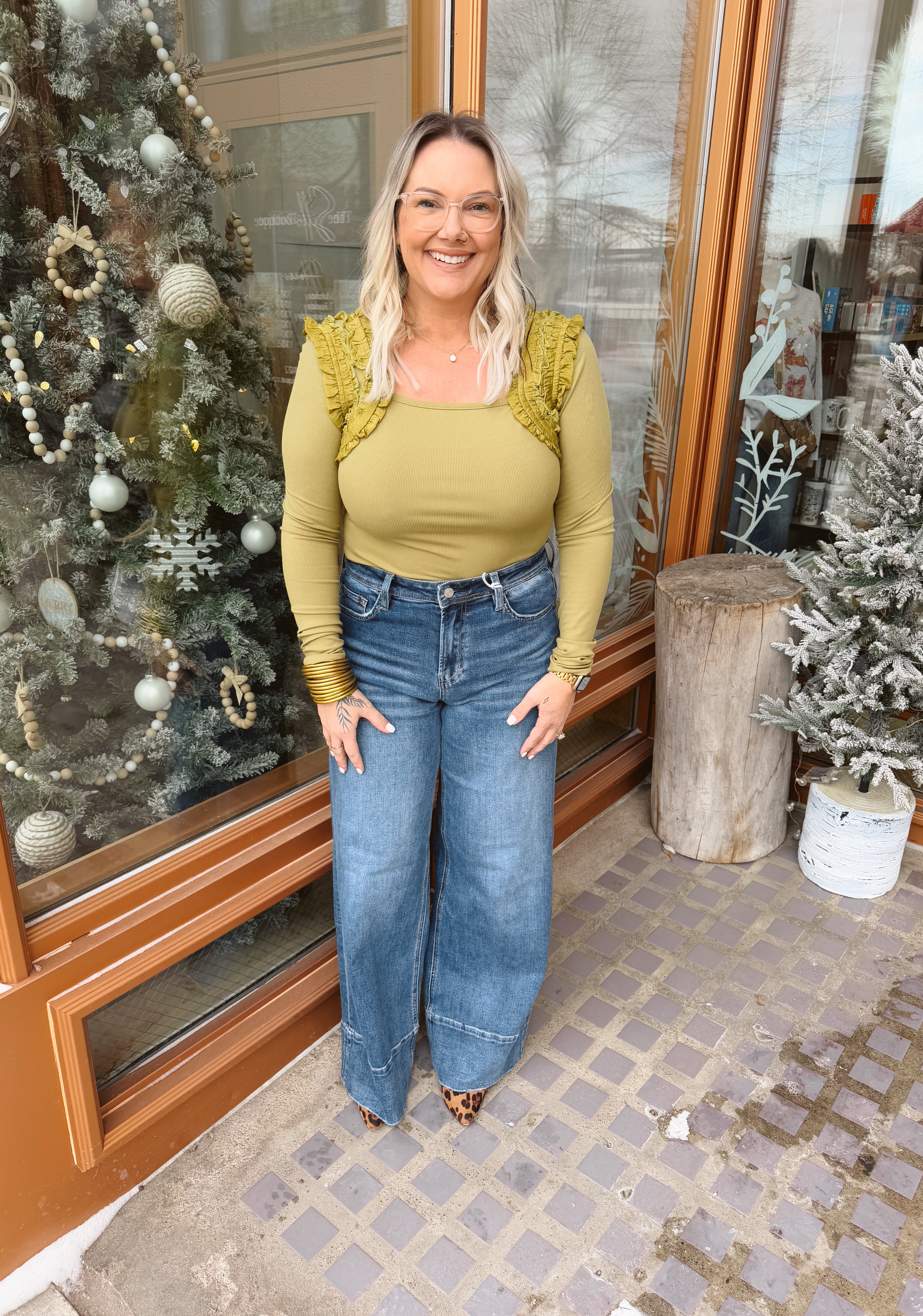 Lemon Grass Ruffle Top-Final Sale-Long Sleeve Tops-listicle-The Silo Boutique, Women's Fashion Boutique Located in Warren and Grand Forks North Dakota