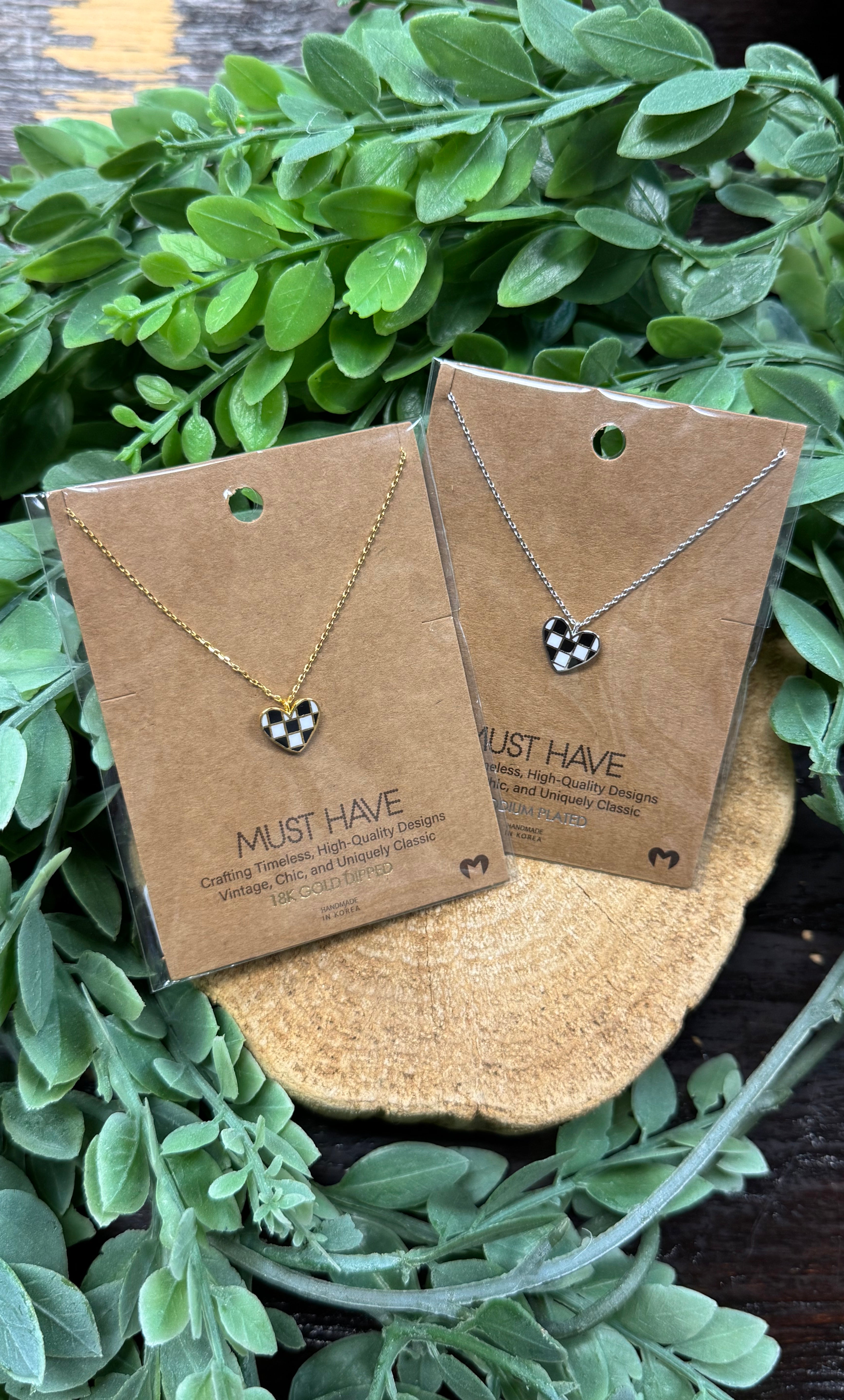 Checker Heart Necklace-Necklaces-fame-The Silo Boutique, Women's Fashion Boutique Located in Warren and Grand Forks North Dakota