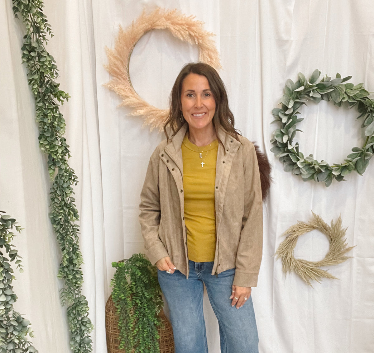 Be Cool Suede Classic Jacket-Sand-Cardigans-be cool-The Silo Boutique, Women's Fashion Boutique Located in Warren and Grand Forks North Dakota