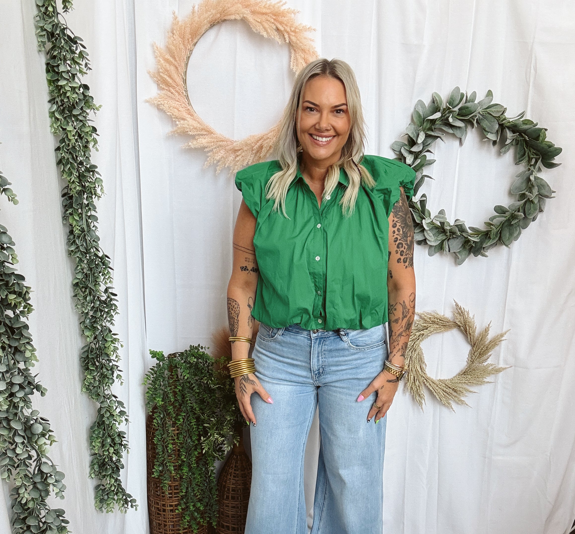 Gloria Button Up Sleeveless Top-Green-Tank Tops-entro-The Silo Boutique, Women's Fashion Boutique Located in Warren and Grand Forks North Dakota