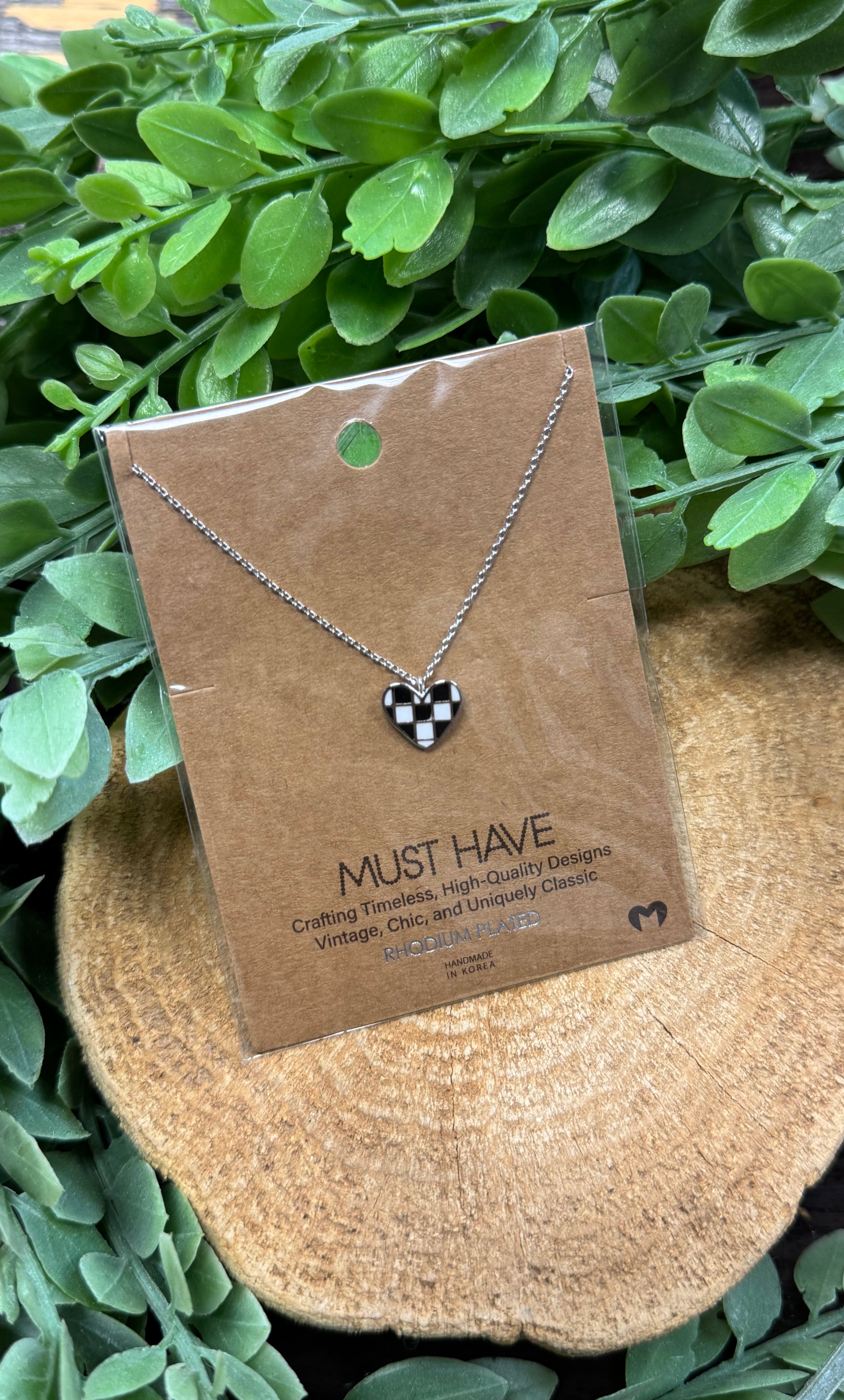 Checker Heart Necklace-Necklaces-fame-The Silo Boutique, Women's Fashion Boutique Located in Warren and Grand Forks North Dakota