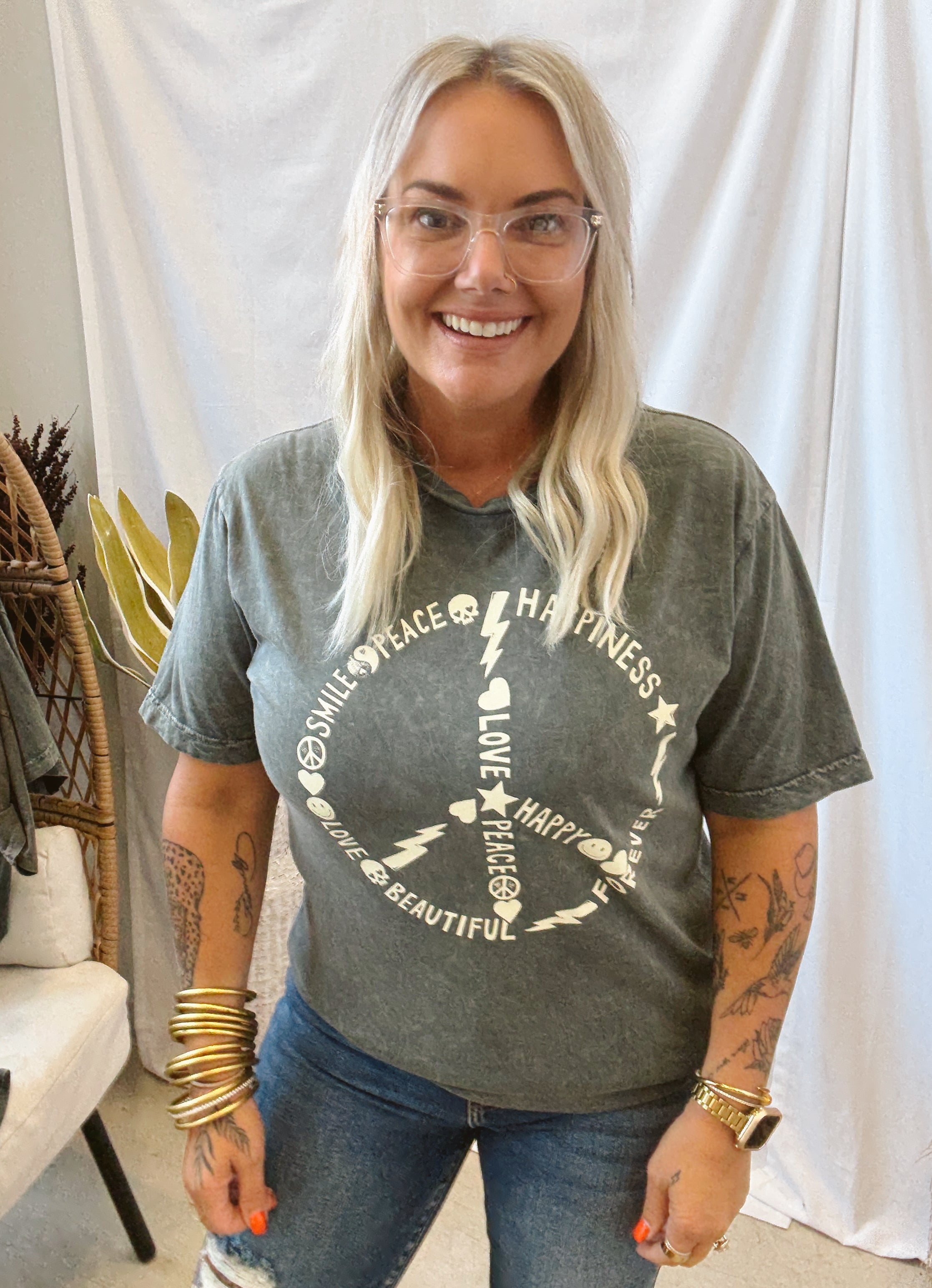 Peace Sign Graphic Tee-Graphic Tees-lotus-The Silo Boutique, Women's Fashion Boutique Located in Warren and Grand Forks North Dakota