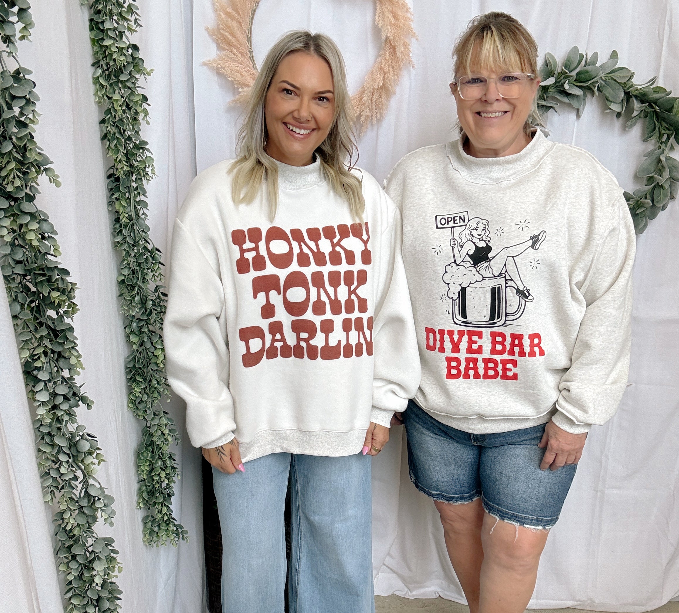 Dive Bar Babe' & Honky Tonk Darlin' Reversible Sweatshirt-Sweatshirts-bucketlist-The Silo Boutique, Women's Fashion Boutique Located in Warren and Grand Forks North Dakota