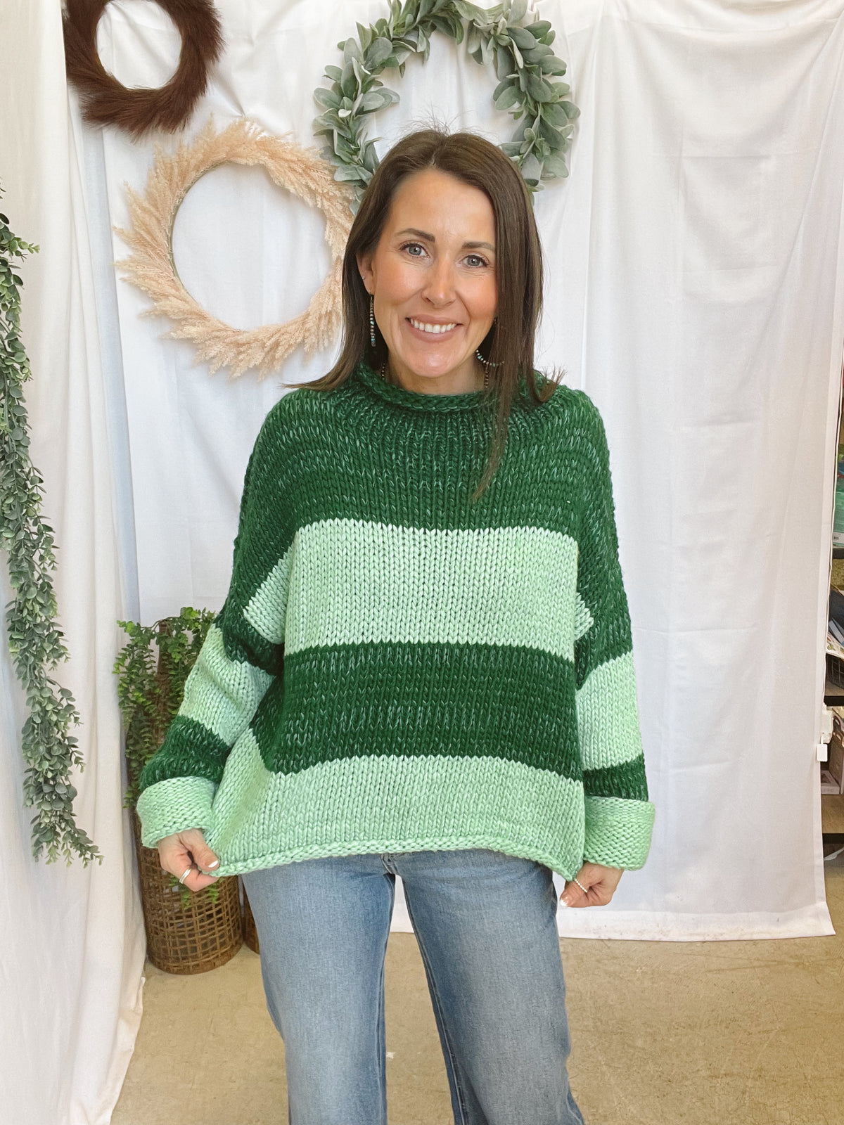 Minted Green Stripe Sweater-Sweaters-cotierra-The Silo Boutique, Women's Fashion Boutique Located in Warren and Grand Forks North Dakota