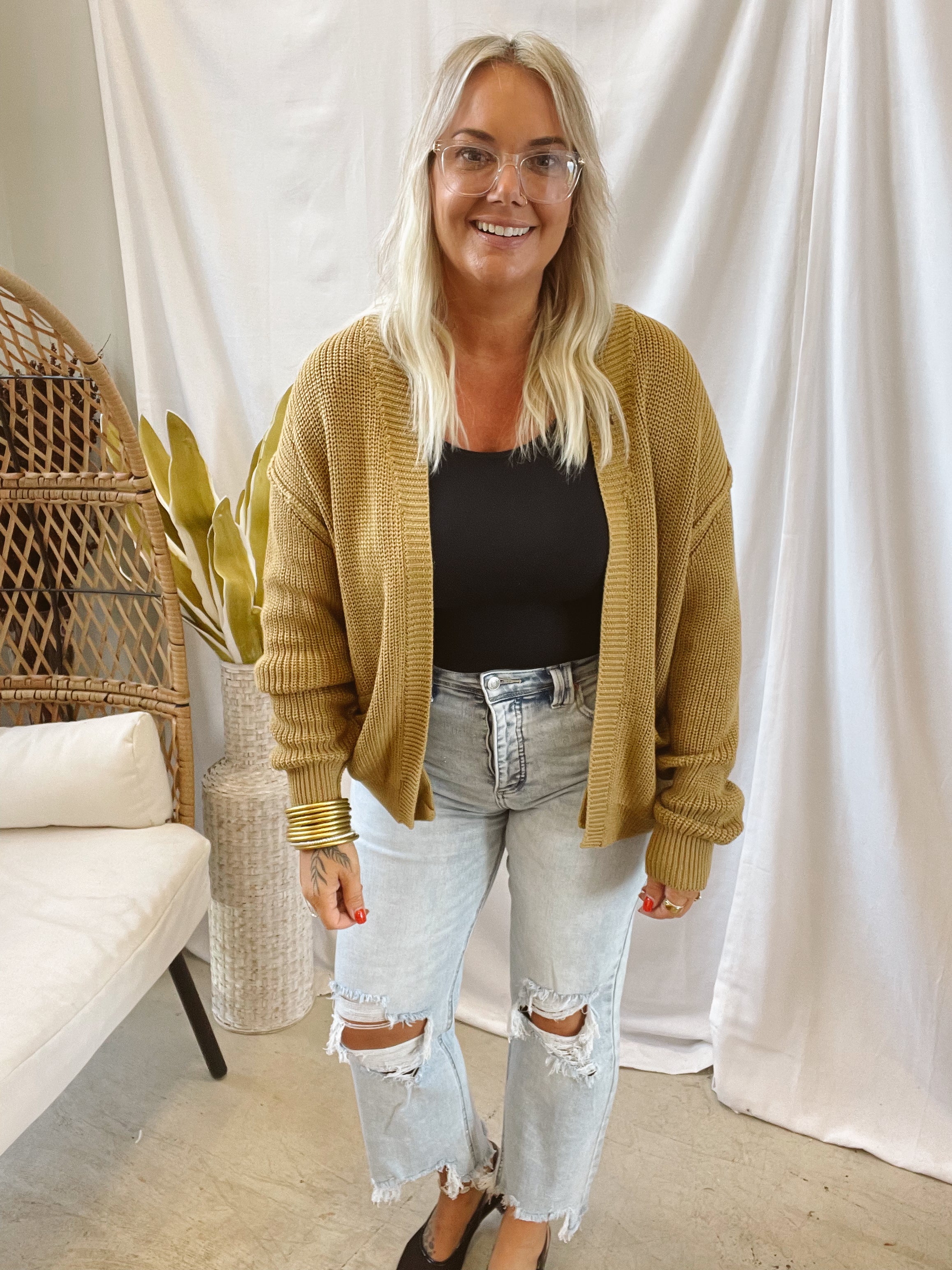 Cool Chunky Raw Seam Cardigan-Golden Rod-Cardigans-be cool-The Silo Boutique, Women's Fashion Boutique Located in Warren and Grand Forks North Dakota