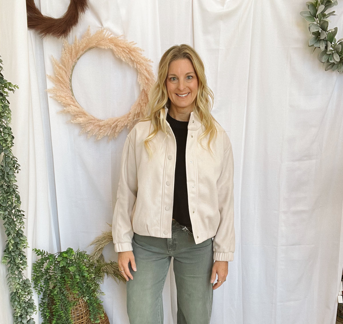 Lori Snap Button Bubble Jacket-Oatmeal-Vests-staccato-The Silo Boutique, Women's Fashion Boutique Located in Warren and Grand Forks North Dakota