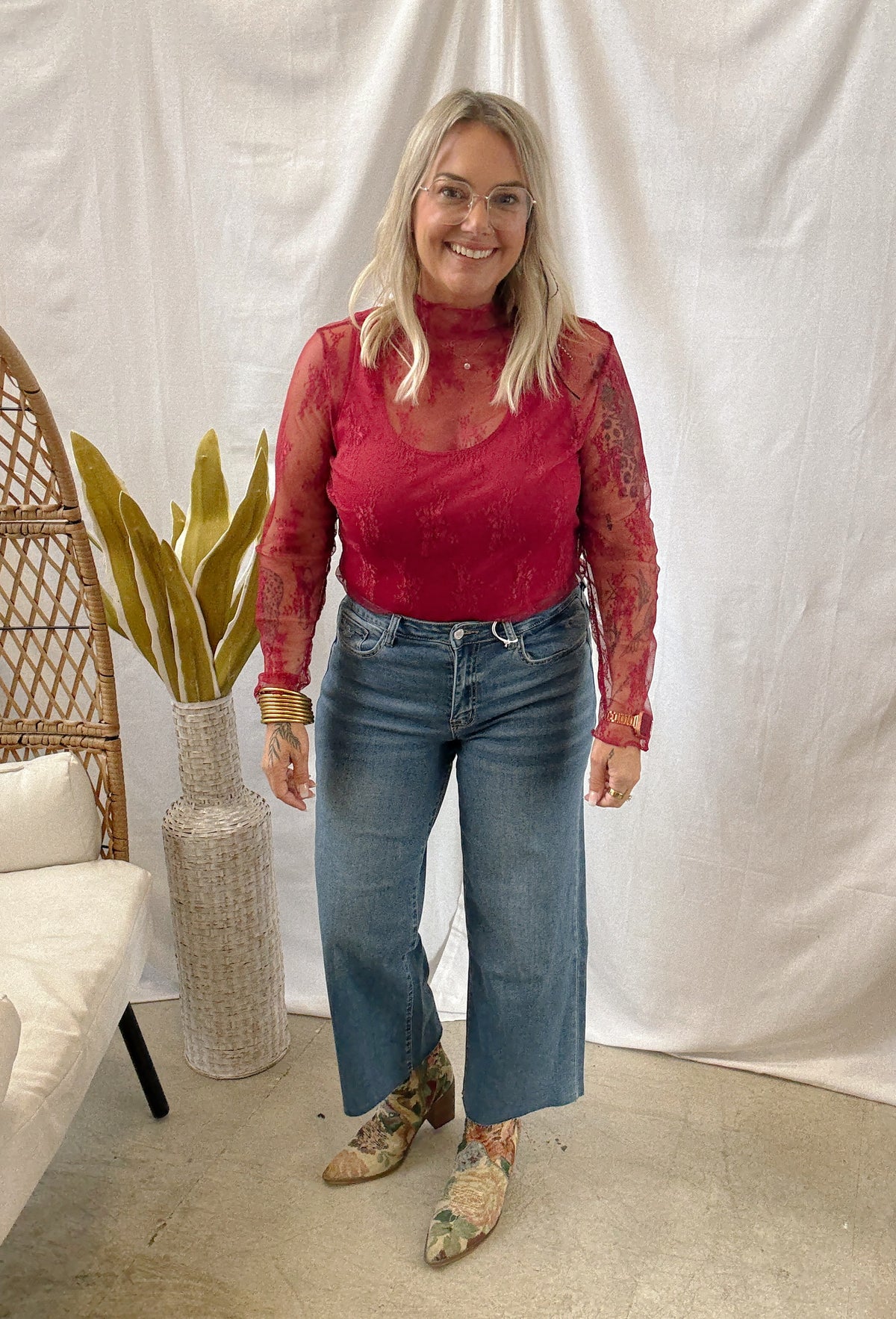 Rose Wine Lace Top-Long Sleeve Tops-larose-The Silo Boutique, Women's Fashion Boutique Located in Warren and Grand Forks North Dakota