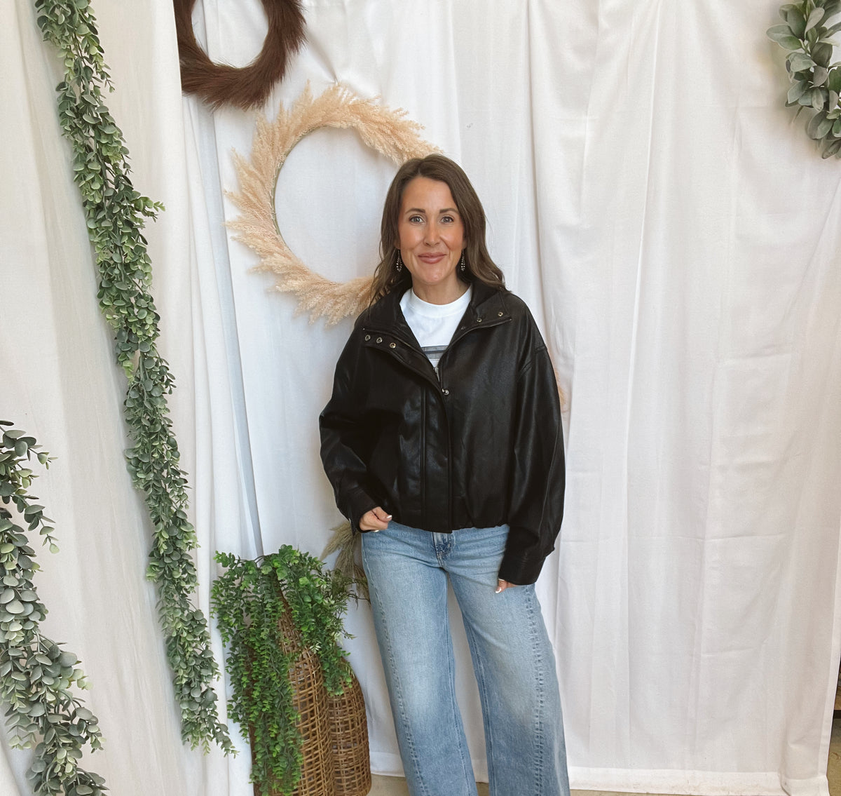 Faux Leather Bomber Jacket-Black-Coats & Jackets-blu pepper-The Silo Boutique, Women's Fashion Boutique Located in Warren and Grand Forks North Dakota