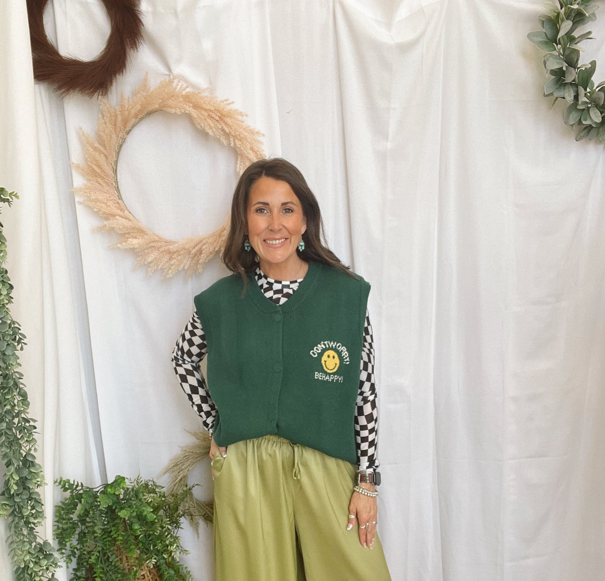Happy Smile Sweater Vest-Green-Vests-jade-The Silo Boutique, Women's Fashion Boutique Located in Warren and Grand Forks North Dakota