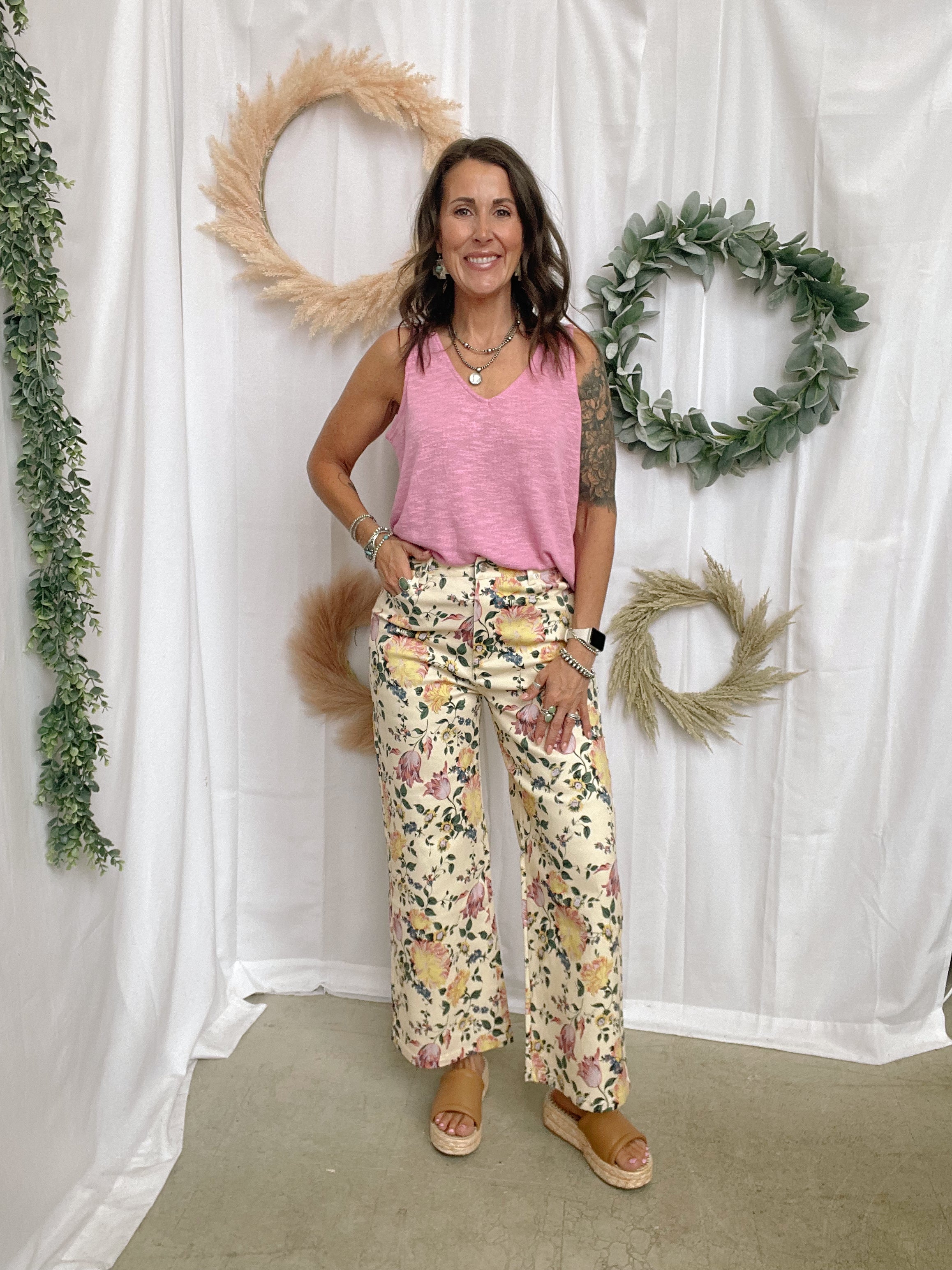 Eileen Ivory Floral Pants-Pants-entro-The Silo Boutique, Women's Fashion Boutique Located in Warren and Grand Forks North Dakota