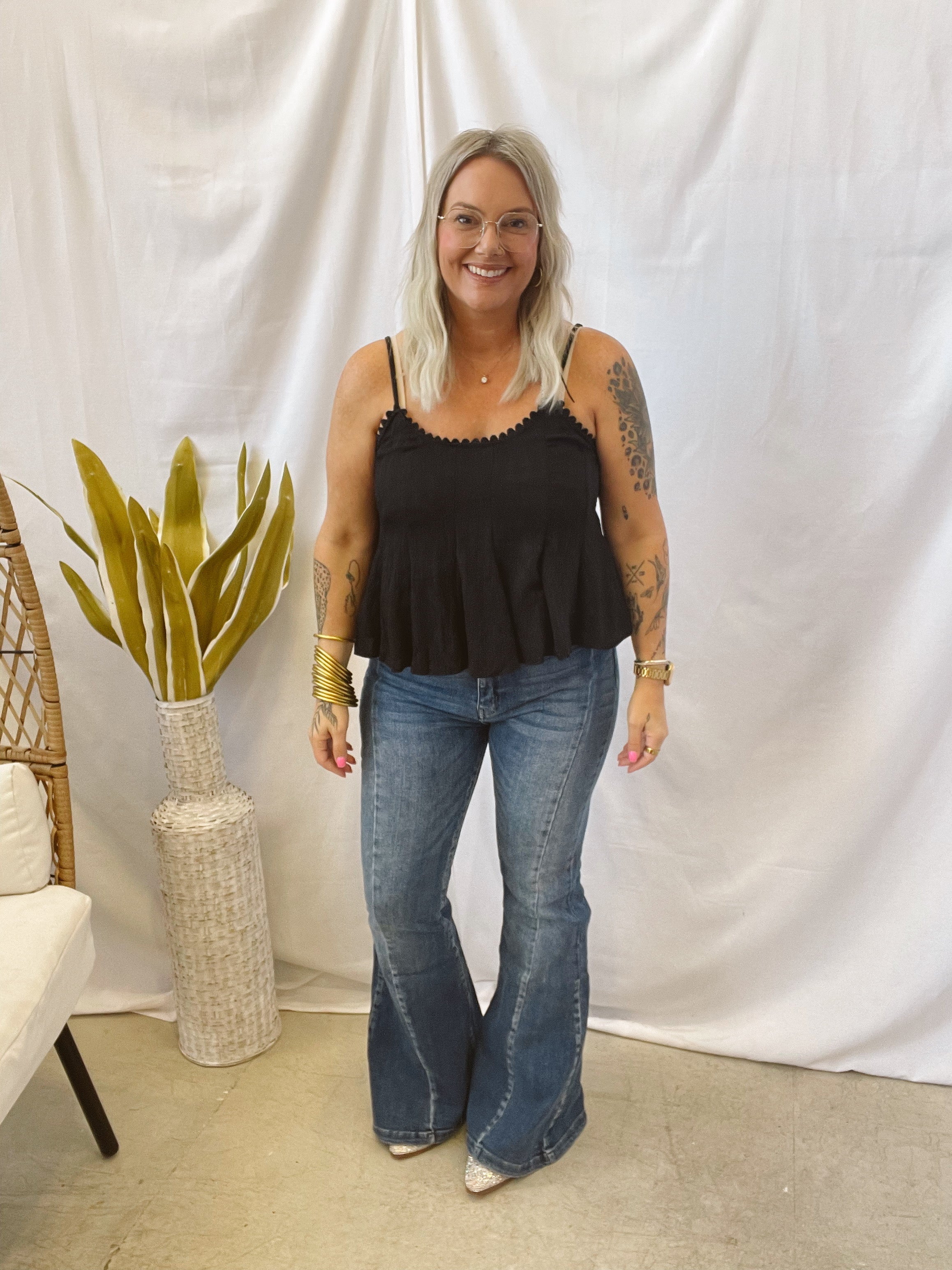 Crinkle Spaghetti Strap Tank-Black-Final Sale-Tank Tops-Umgee-The Silo Boutique, Women's Fashion Boutique Located in Warren and Grand Forks North Dakota