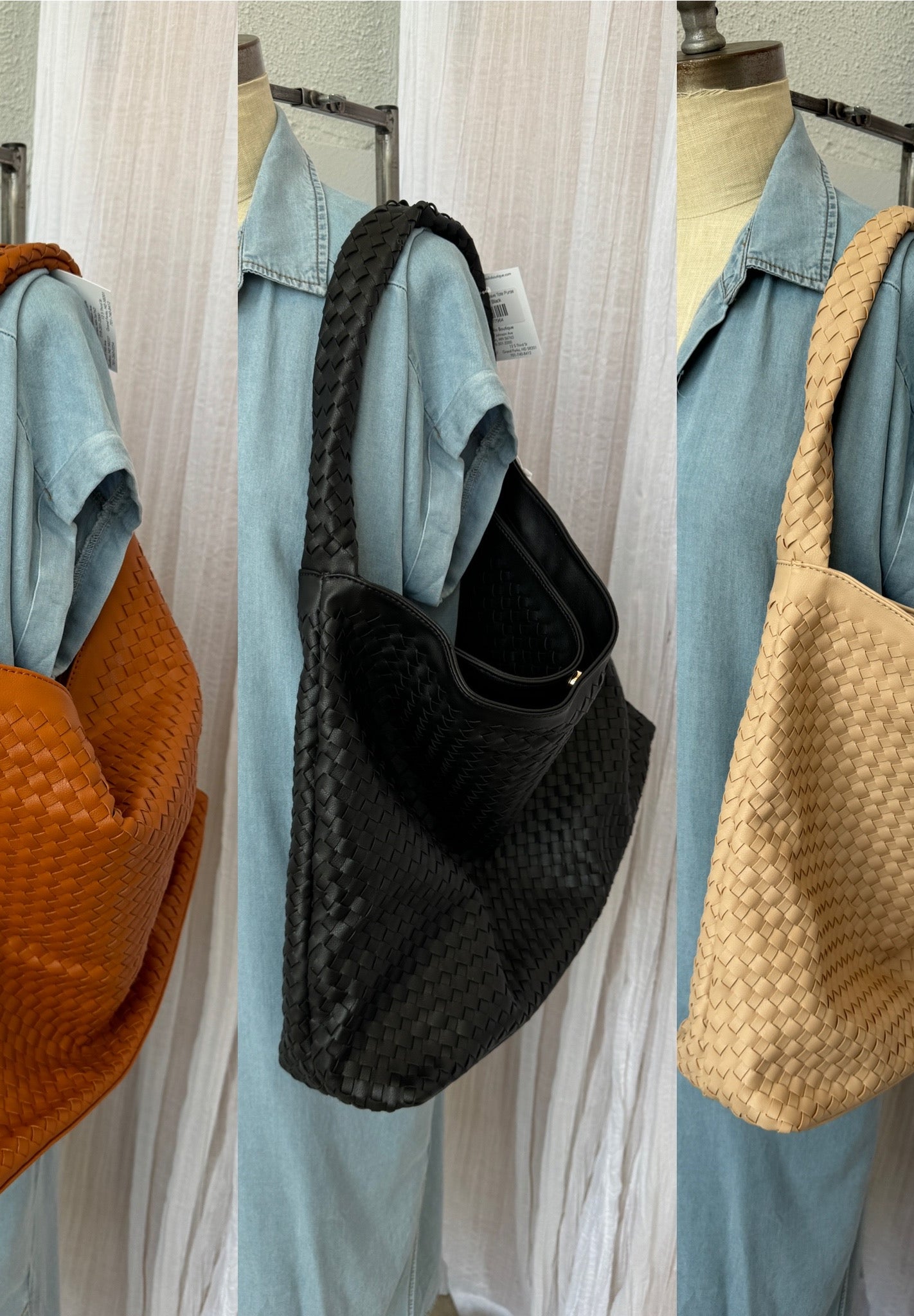 Leather Basket Weave Tote Purse-Final Sale-Purses-iccco-The Silo Boutique, Women's Fashion Boutique Located in Warren and Grand Forks North Dakota