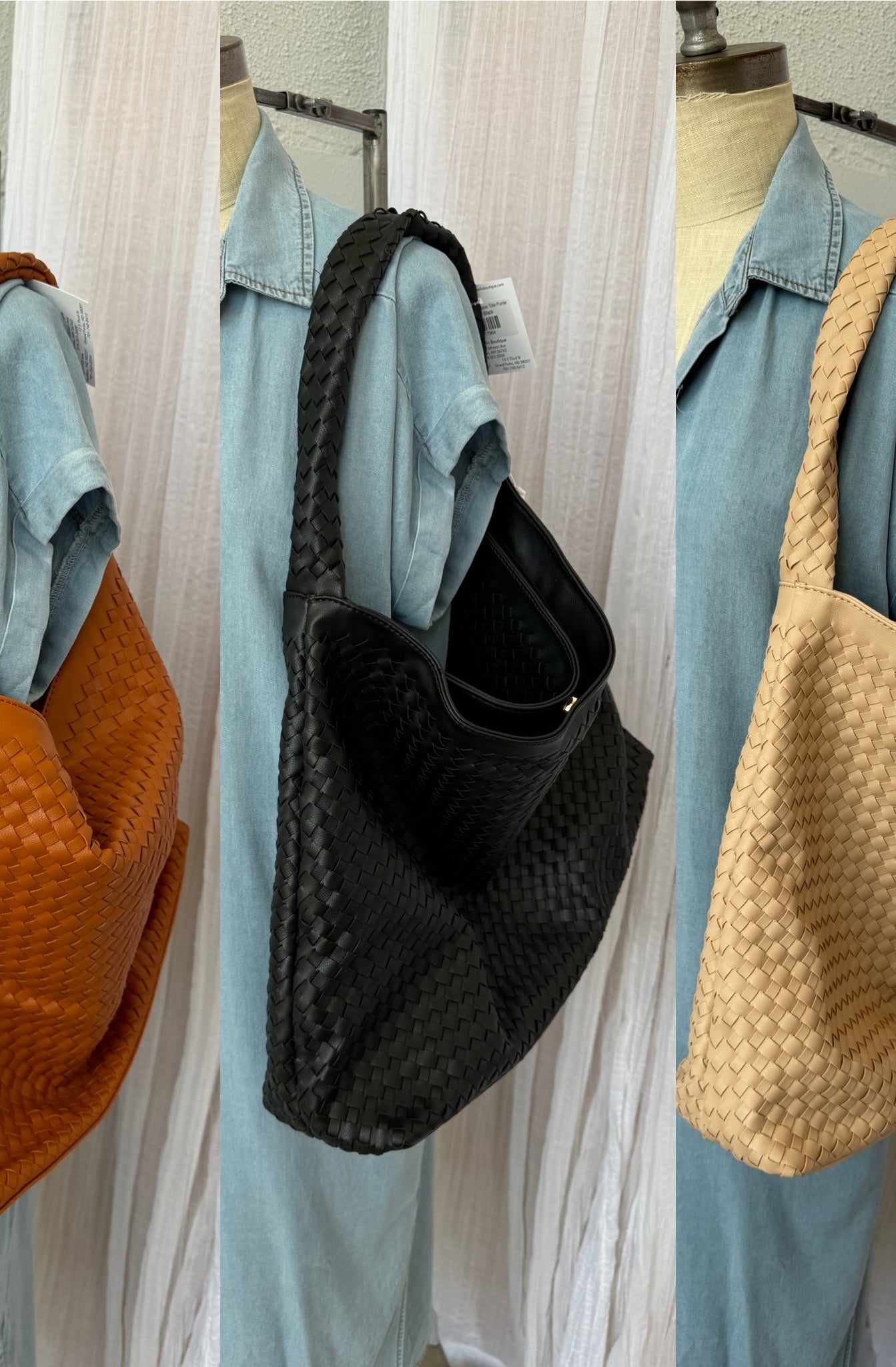 Leather Basket Weave Tote Purse-Purses-iccco-The Silo Boutique, Women's Fashion Boutique Located in Warren and Grand Forks North Dakota