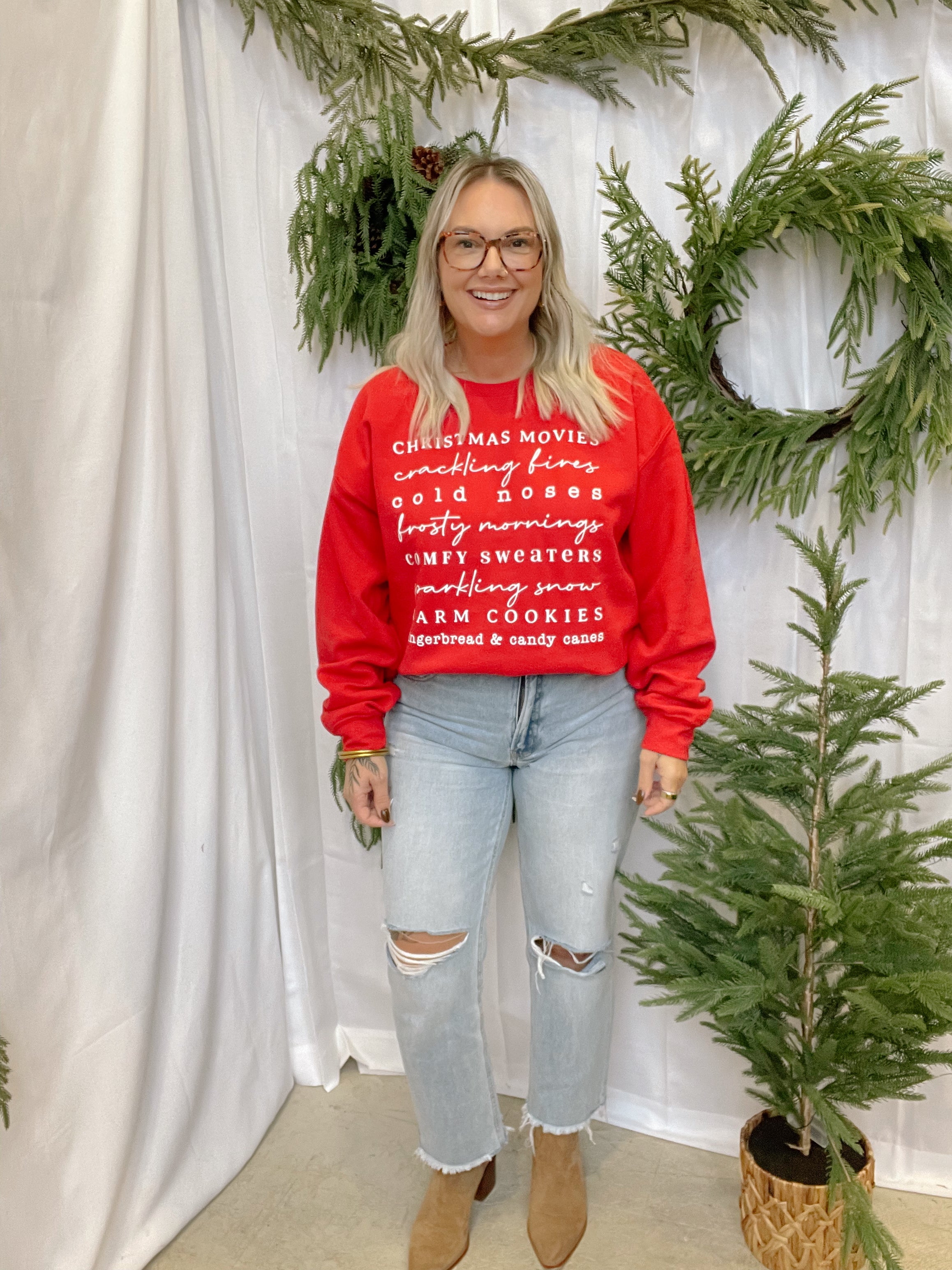 All Things Christmas Red Sweatshirt-Final Sale-Sweatshirts-Summer Tees-The Silo Boutique, Women's Fashion Boutique Located in Warren and Grand Forks North Dakota