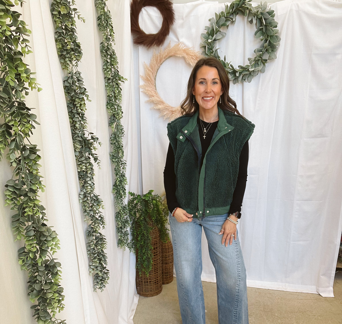 Sherpa Stand Collar Vest-Hunter Green-Vests-hyfve-The Silo Boutique, Women's Fashion Boutique Located in Warren and Grand Forks North Dakota