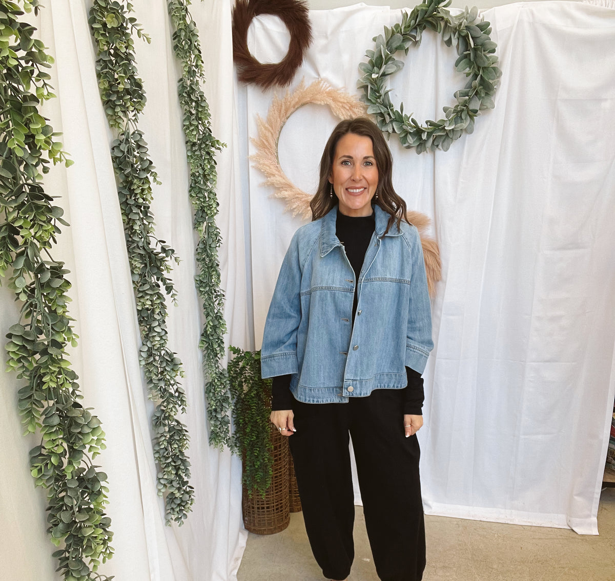 Risen Cape Denim Jacket-Coats & Jackets-risen-The Silo Boutique, Women's Fashion Boutique Located in Warren and Grand Forks North Dakota