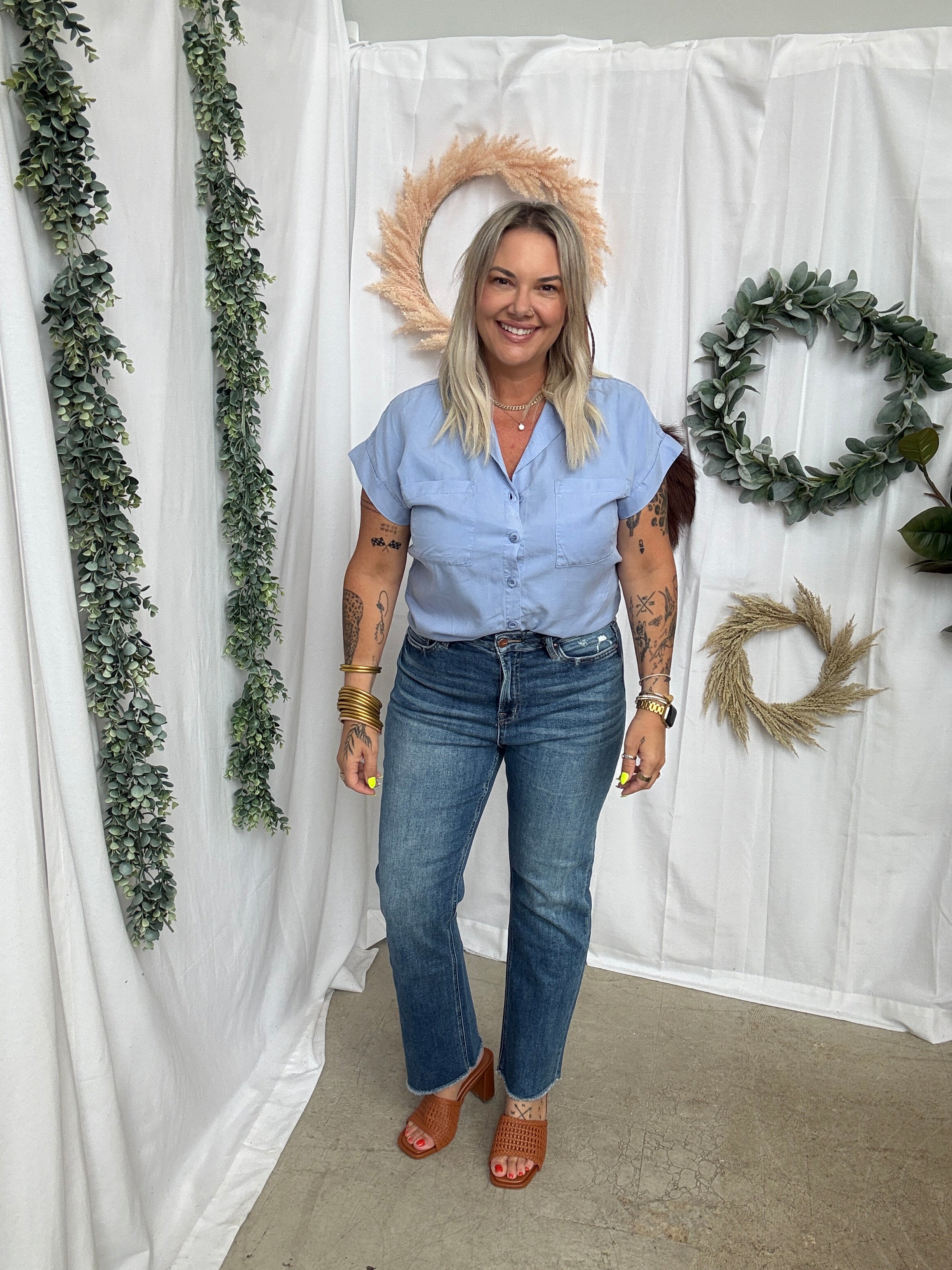 Cool Tencel Top-Blueberry-Short Sleeve Tops-be cool-The Silo Boutique, Women's Fashion Boutique Located in Warren and Grand Forks North Dakota