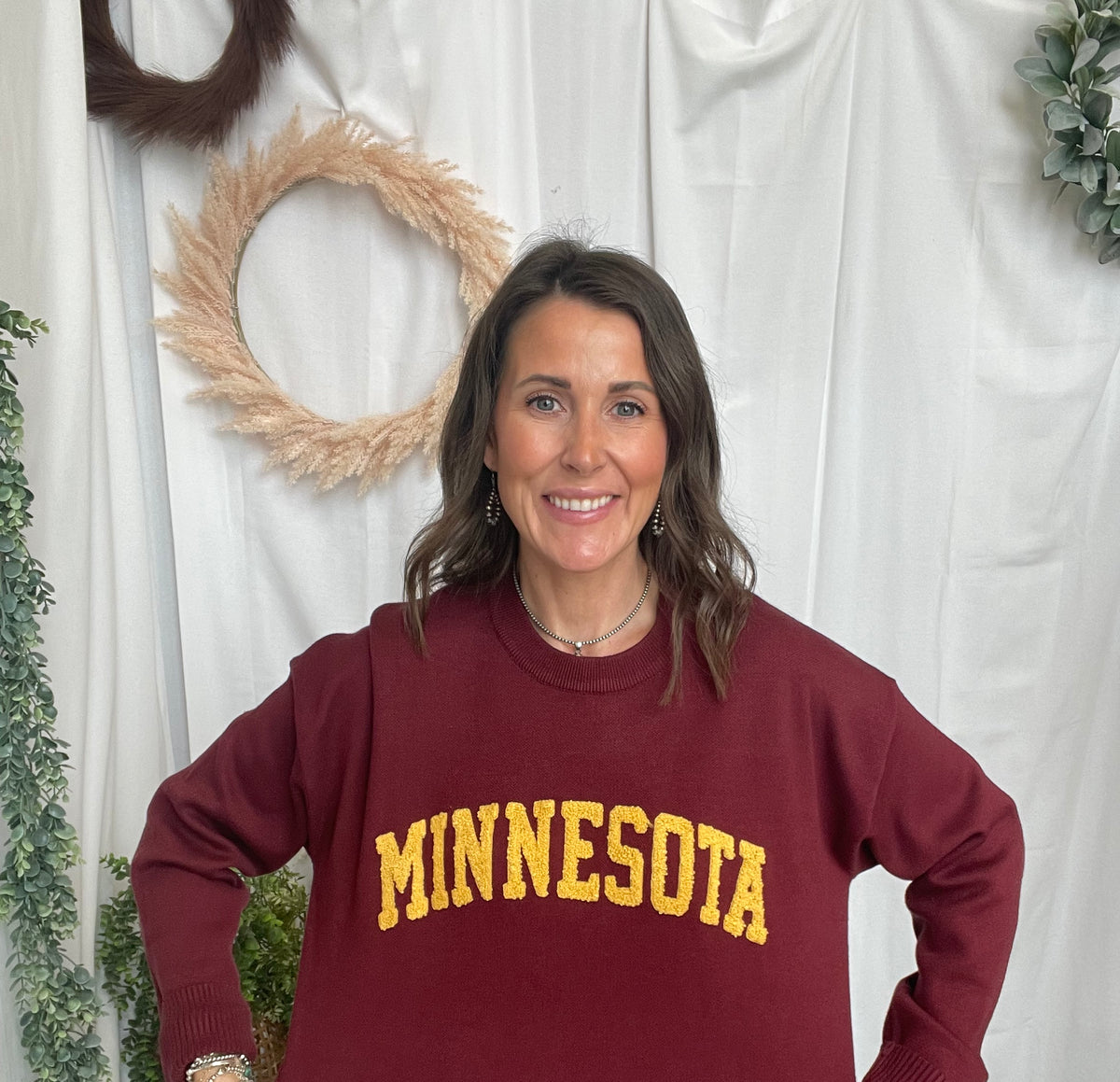 Leia Minnesota Pom Sweater-Maroon-Sweaters-Leia-The Silo Boutique, Women's Fashion Boutique Located in Warren and Grand Forks North Dakota
