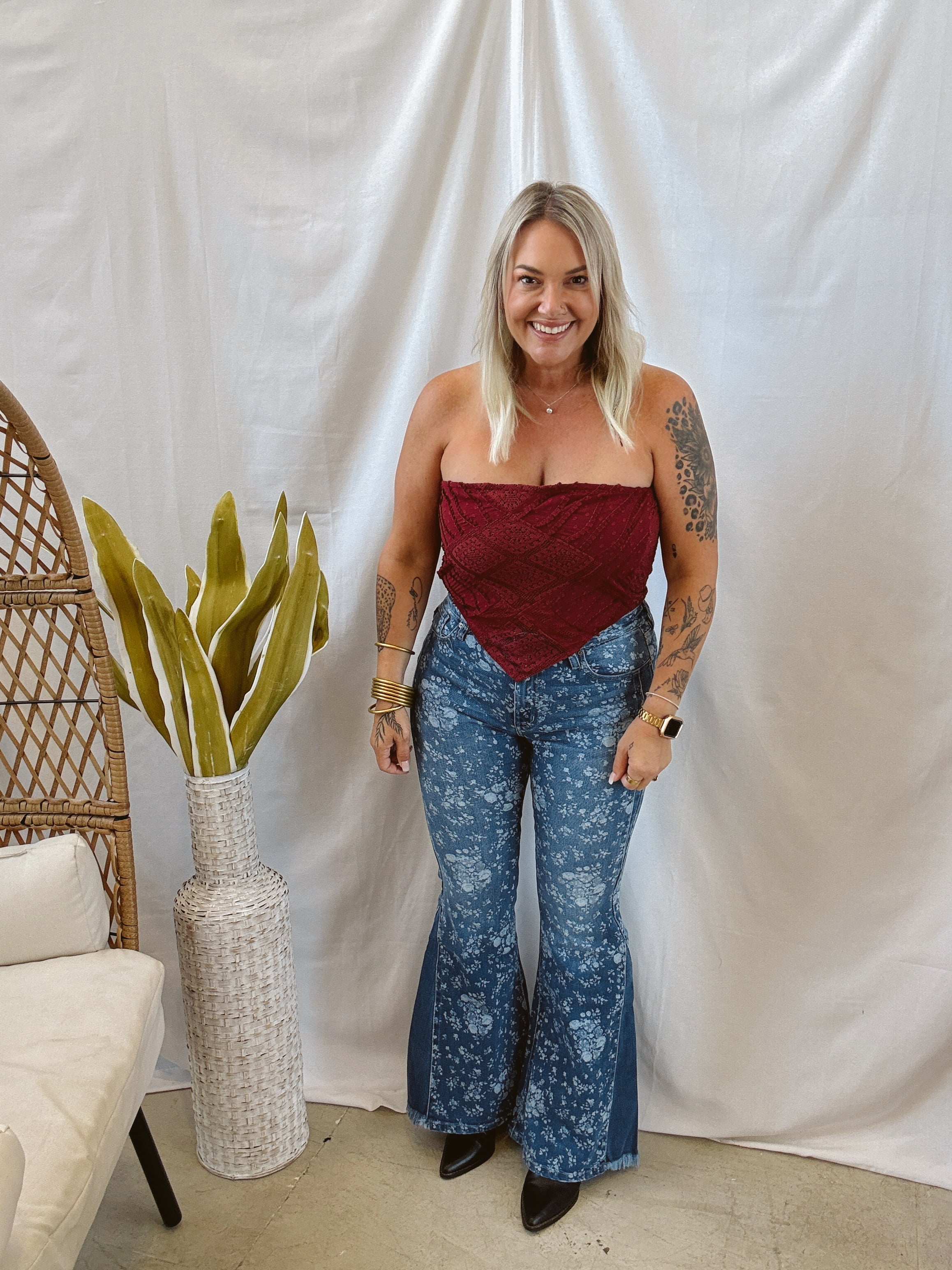 Boho Lace Strapless Top-Wine-Final Sale-Tank Tops-wisteria lane-The Silo Boutique, Women's Fashion Boutique Located in Warren and Grand Forks North Dakota