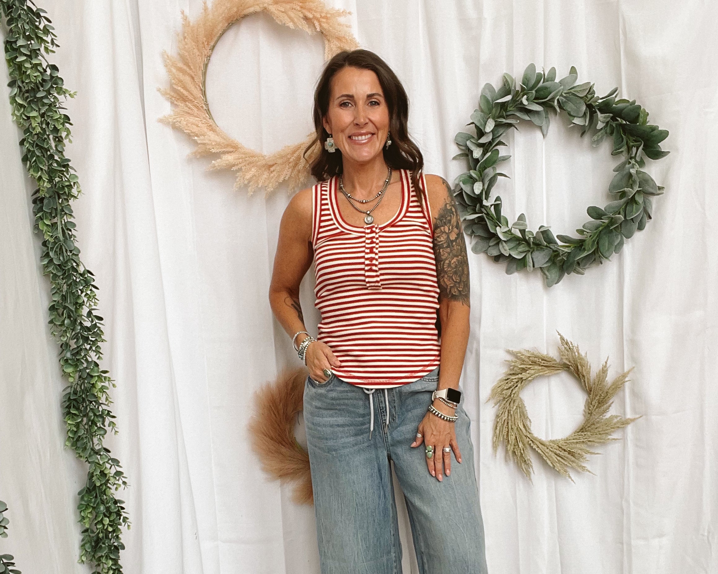 Janie Striped Tank Top-Red-Tank Tops-very j-The Silo Boutique, Women's Fashion Boutique Located in Warren and Grand Forks North Dakota