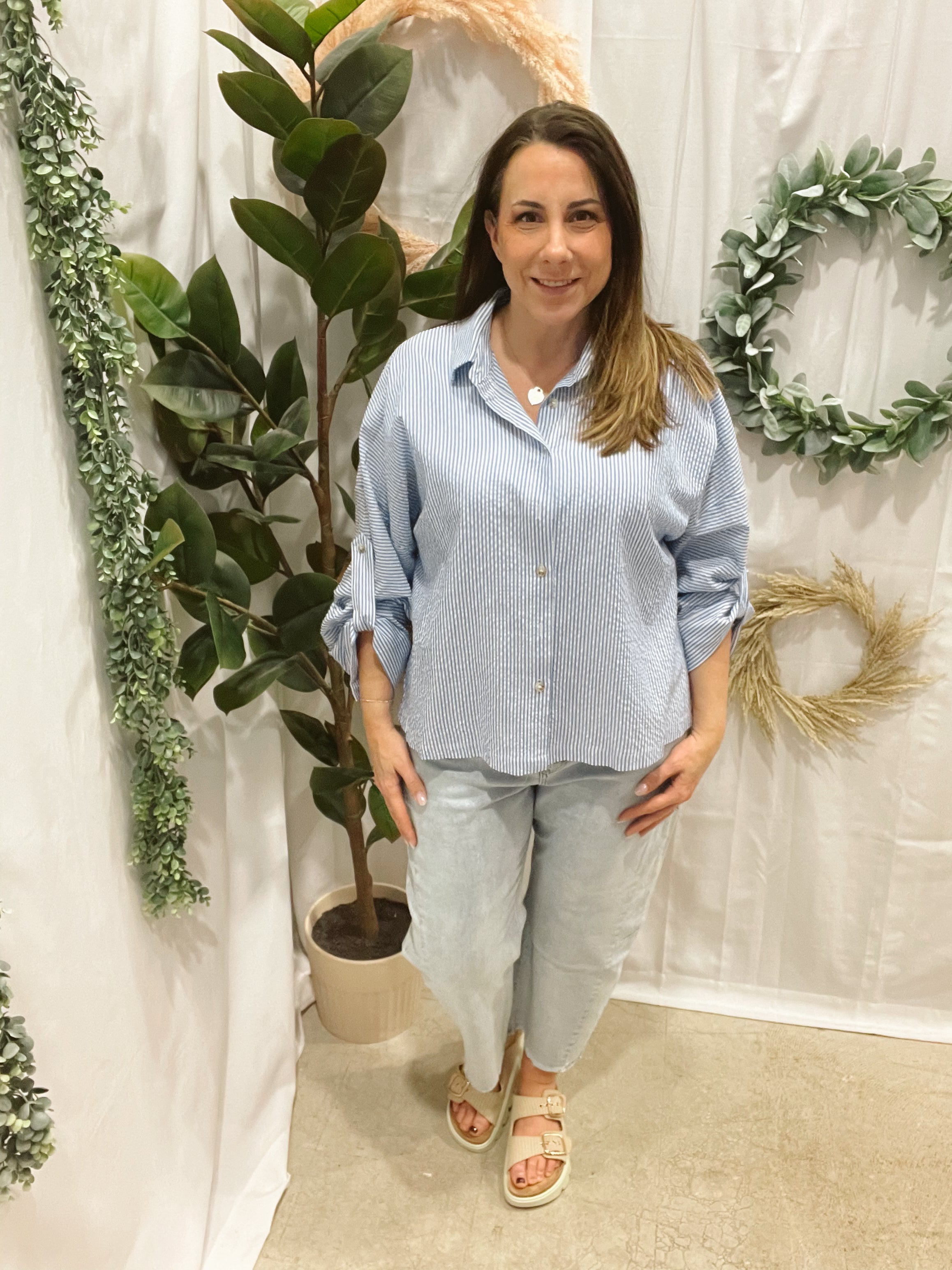 Lily Button Down Top-Blue-Long Sleeve Tops-hyfve-The Silo Boutique, Women's Fashion Boutique Located in Warren and Grand Forks North Dakota