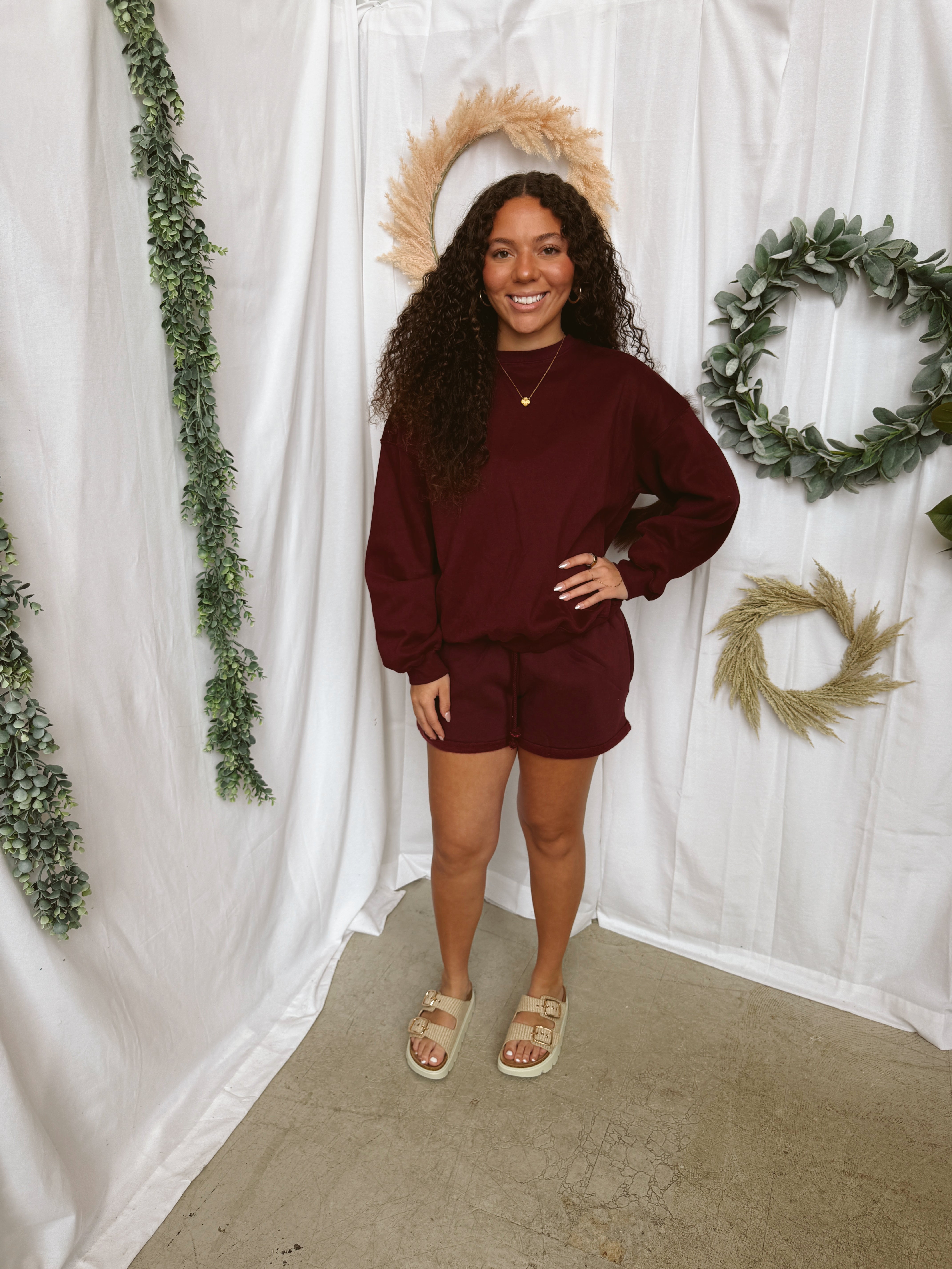 Varsity Crew Sweatshirt-Black Cherry-Sweatshirts-tictoc-The Silo Boutique, Women's Fashion Boutique Located in Warren and Grand Forks North Dakota